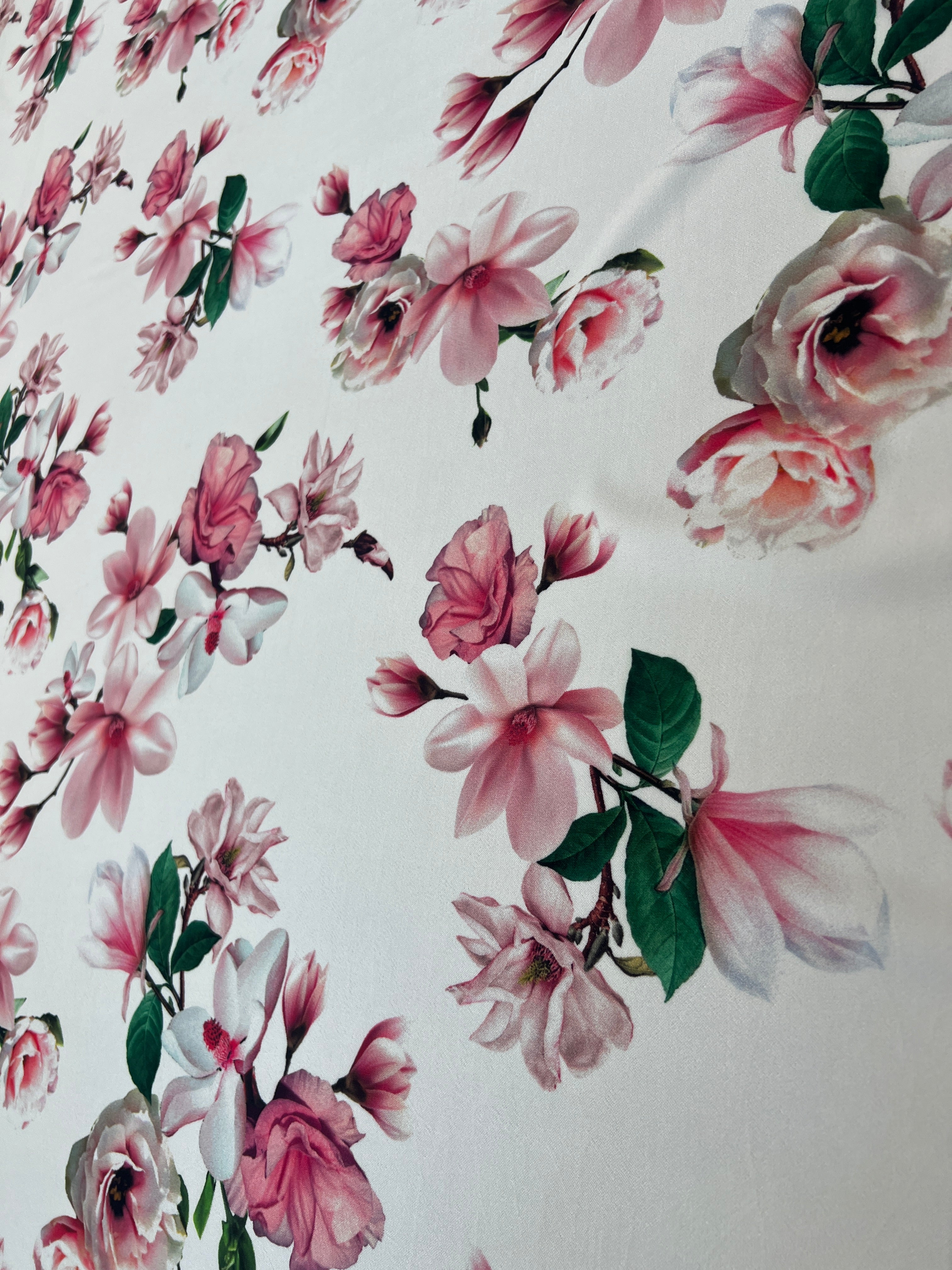 Ivory Pink Rose Floral Scuba Crepe Fabric