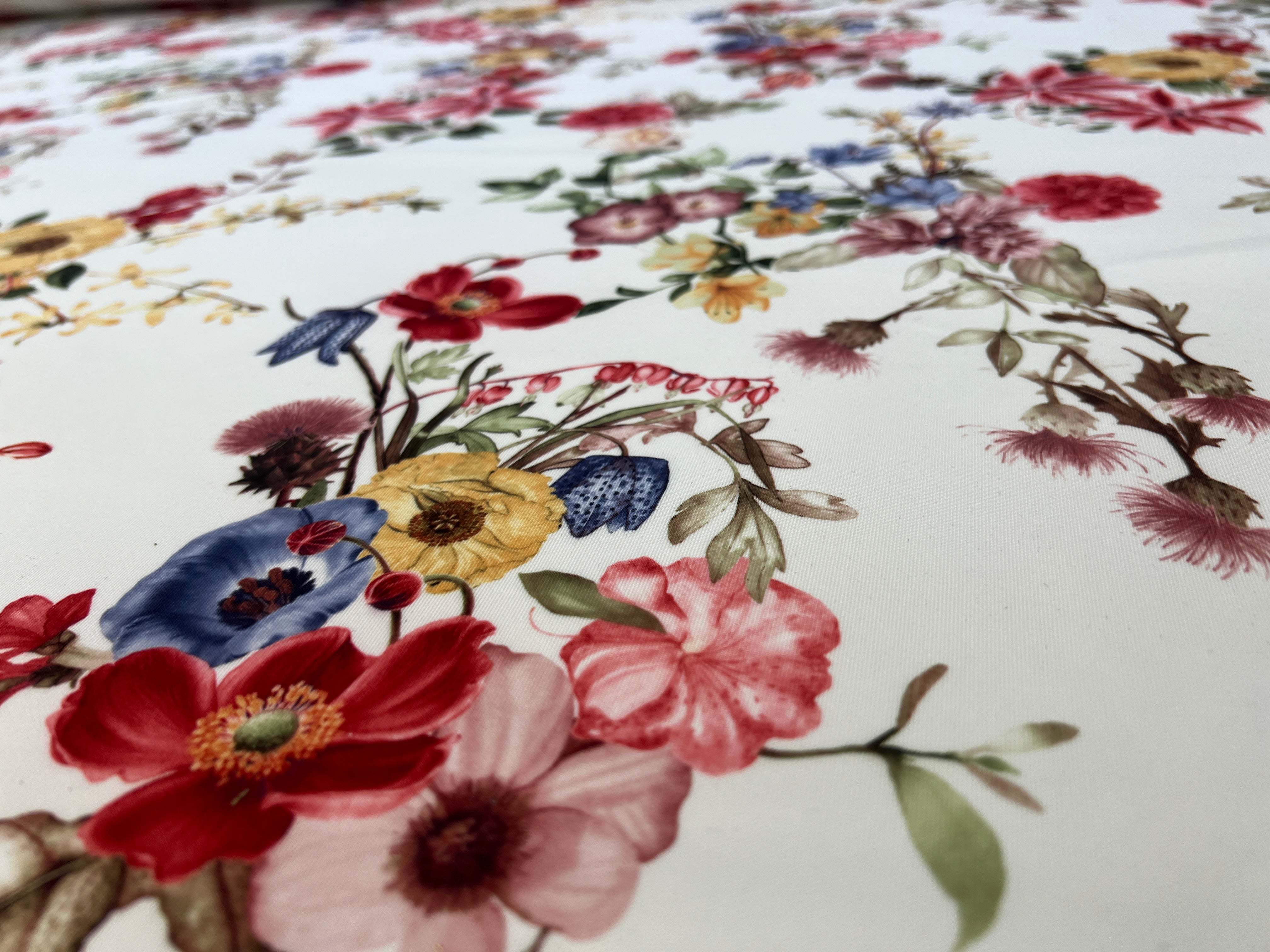 Ivory Botanical Floral Scuba Fabric – Vintage Wildflower Print