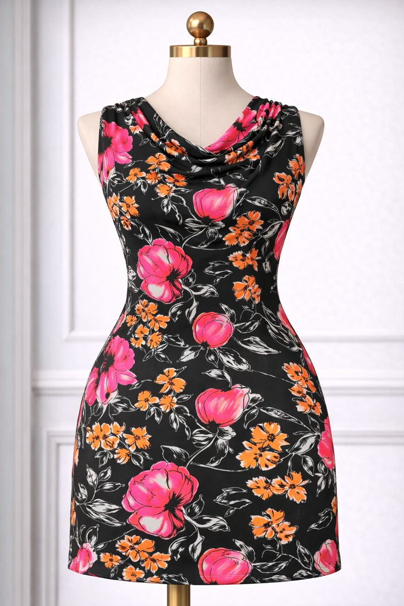 Floral dress on a mannequin against a white wall
