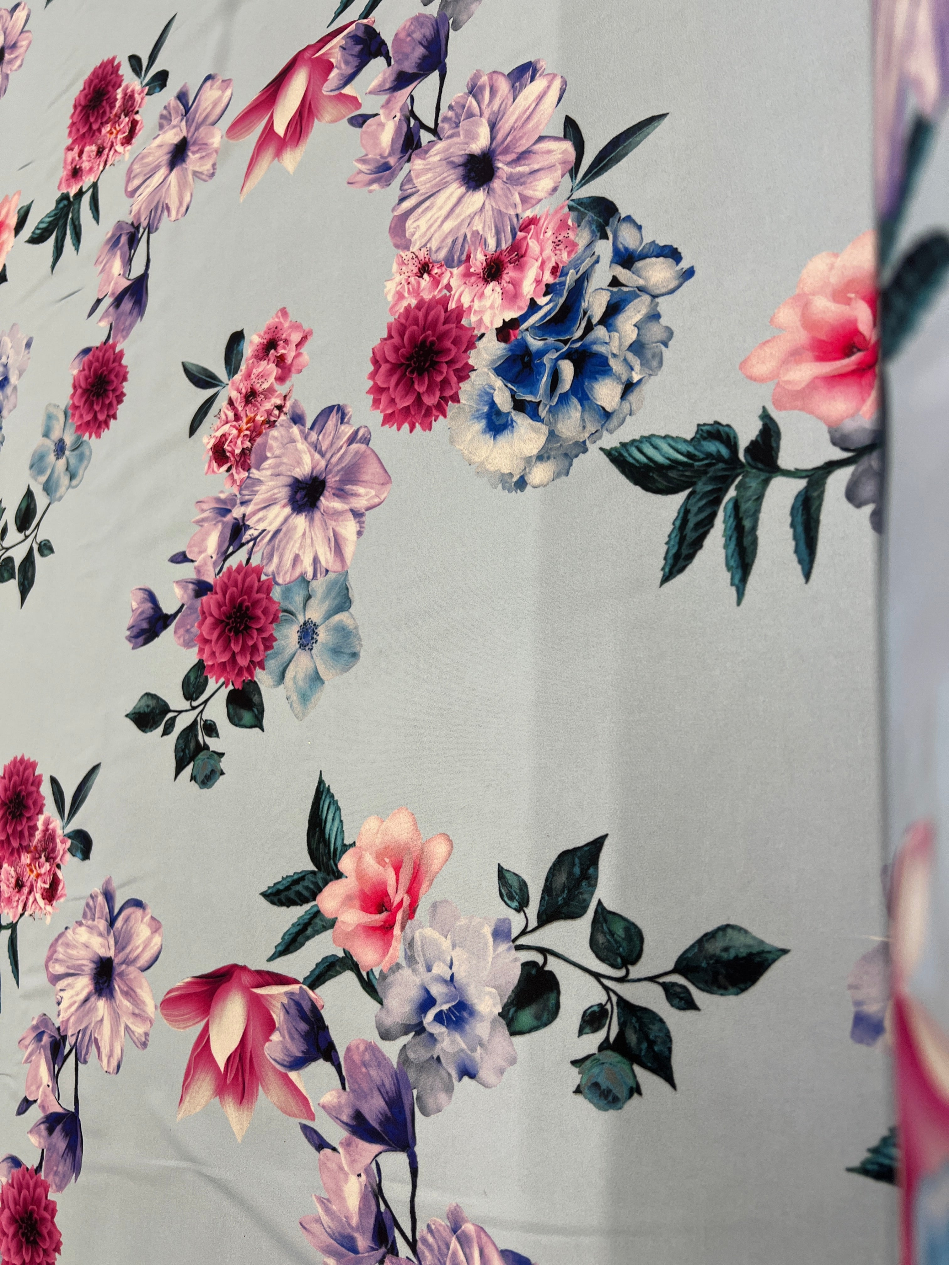 Blue Floral Chiffon Fabric Soft Lightweight Dress Material Summer 147cm Wide