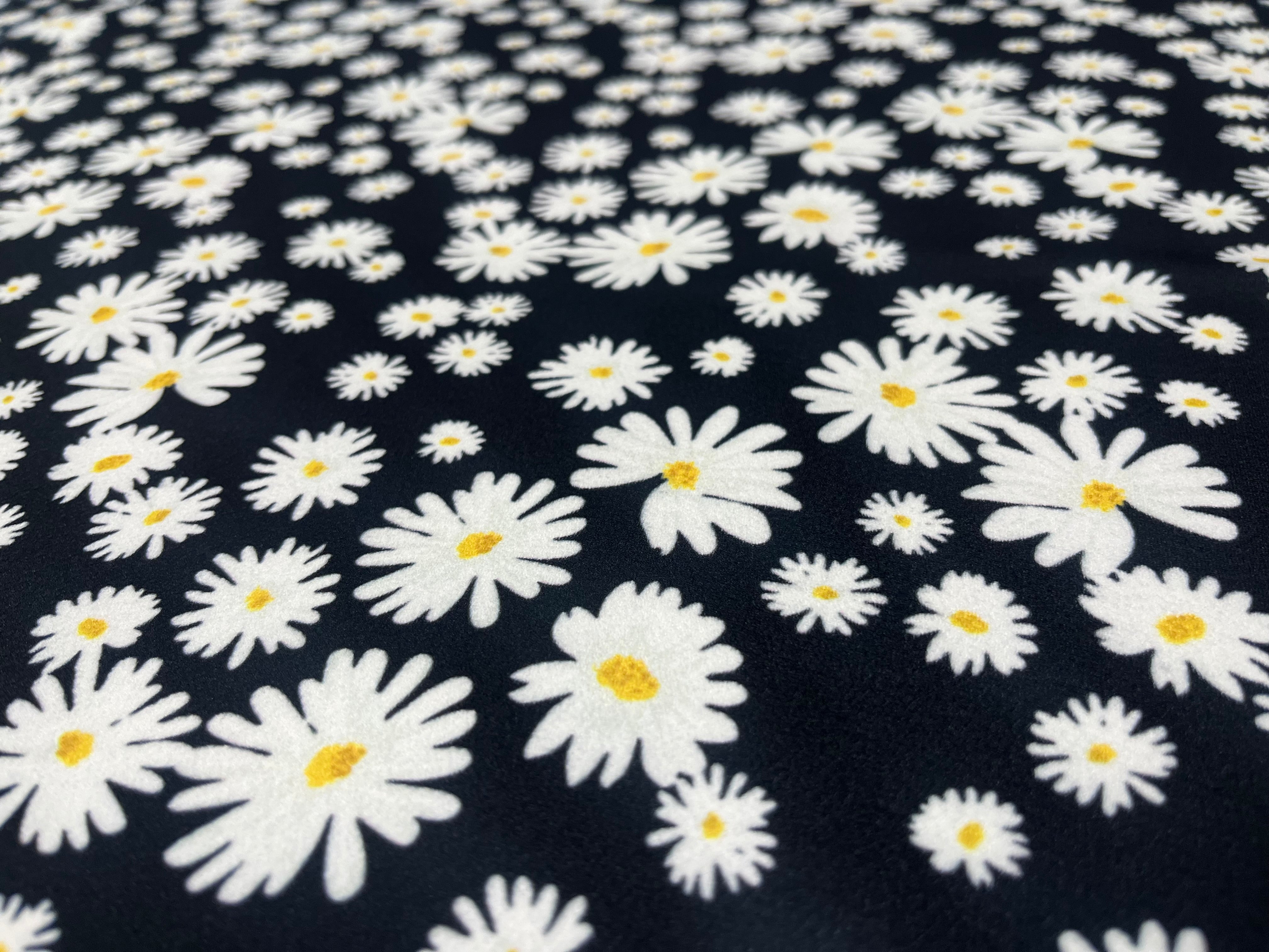 Black Daisy Floral Liverpool Fabric –  Material for Dresses & Apparel ,145cm Wide