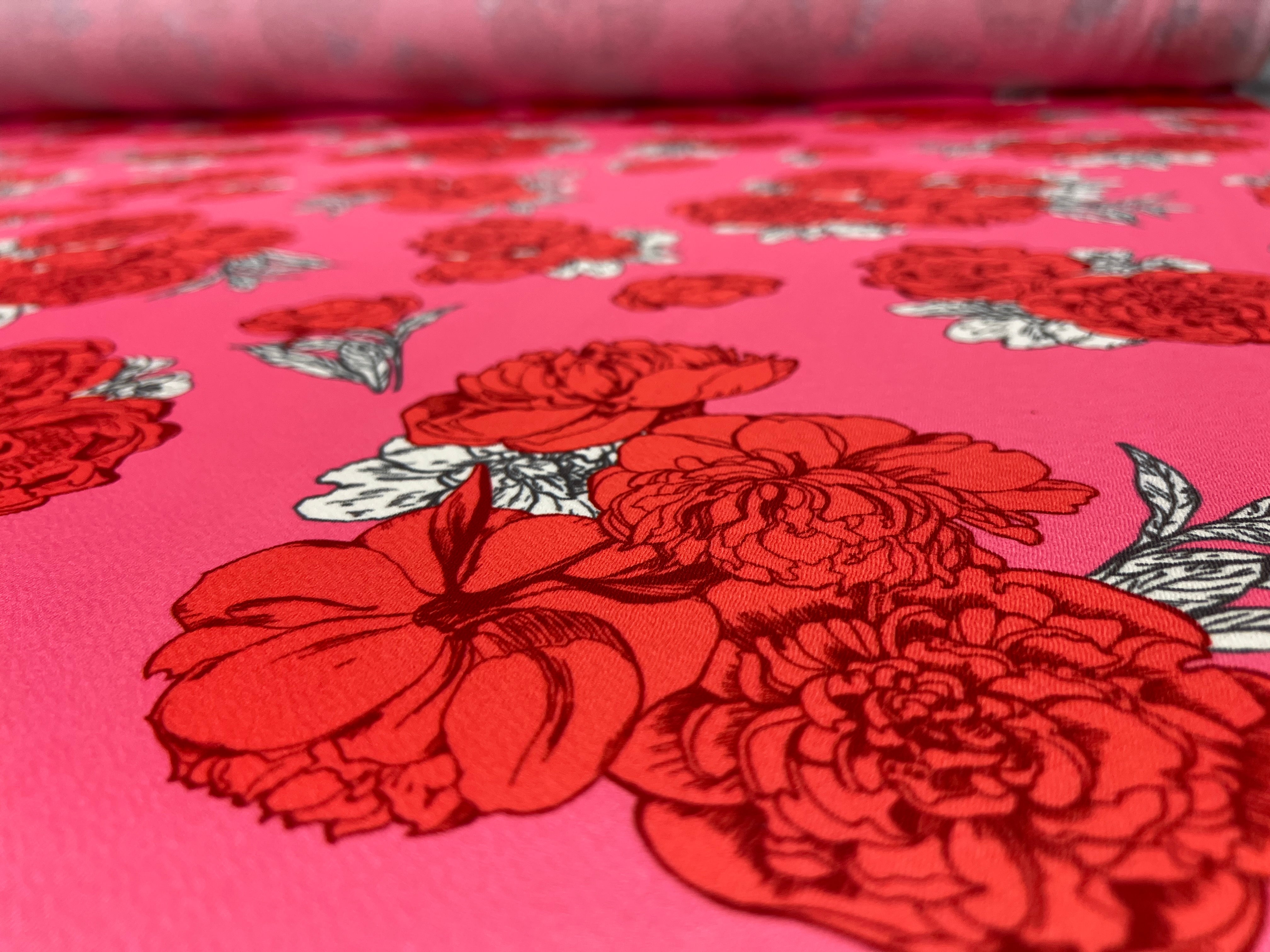 Pink & Red Rose Floral Print Liverpool Fabric