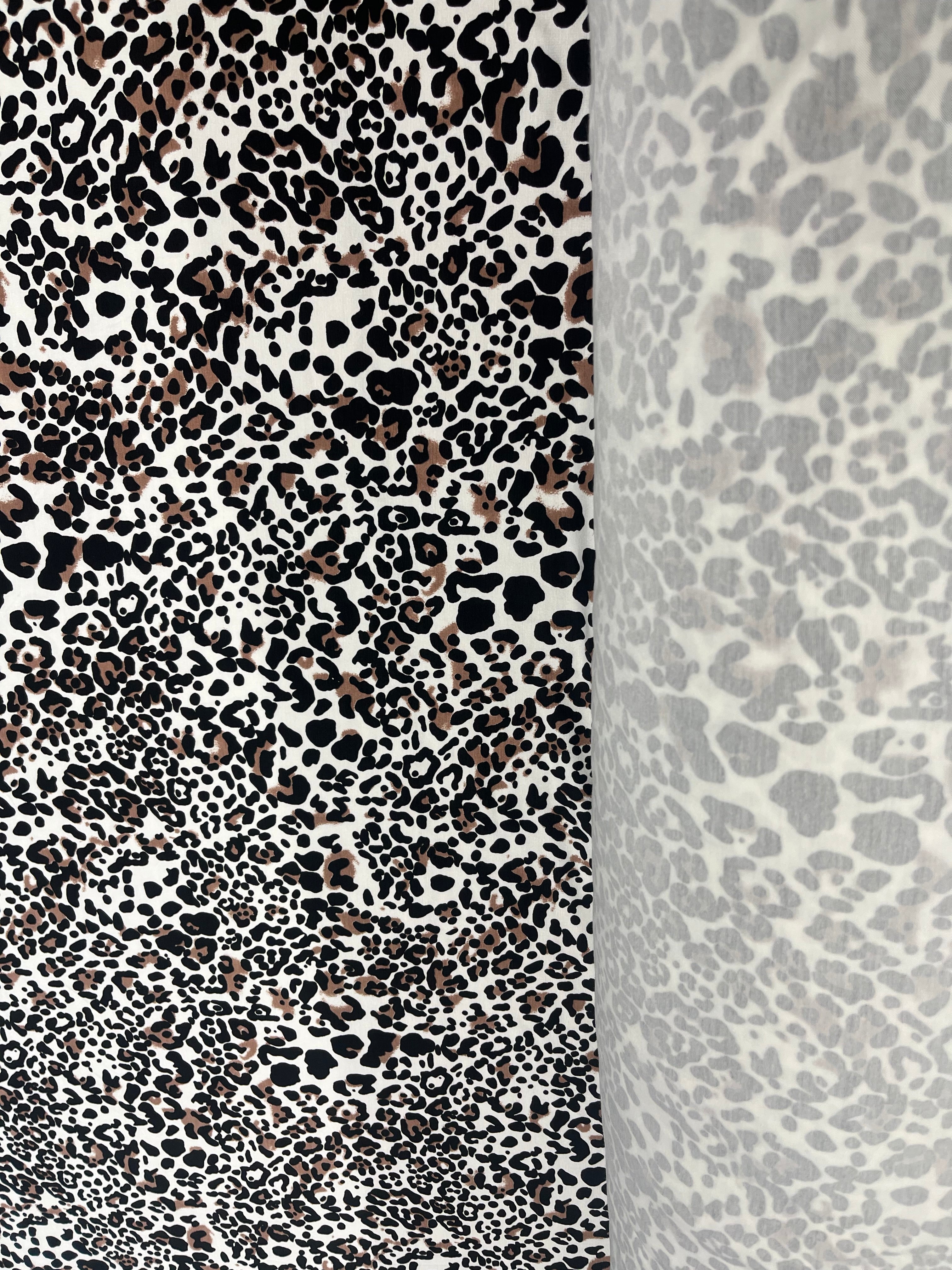 Snow Leopard Animal Print Viscose Fabric 145cm wide