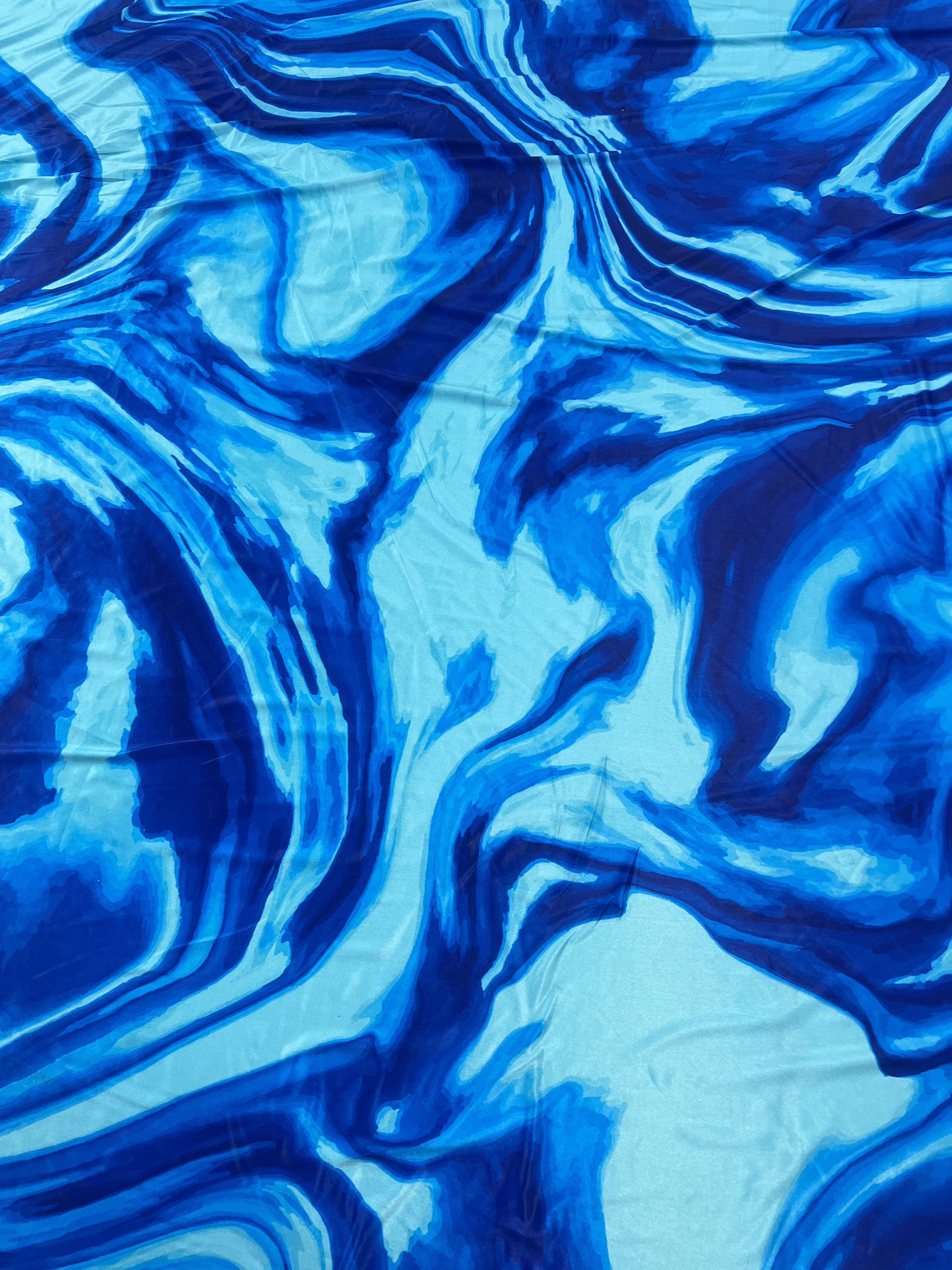 Ocean Blue Marble Print Soft Touch Fabric