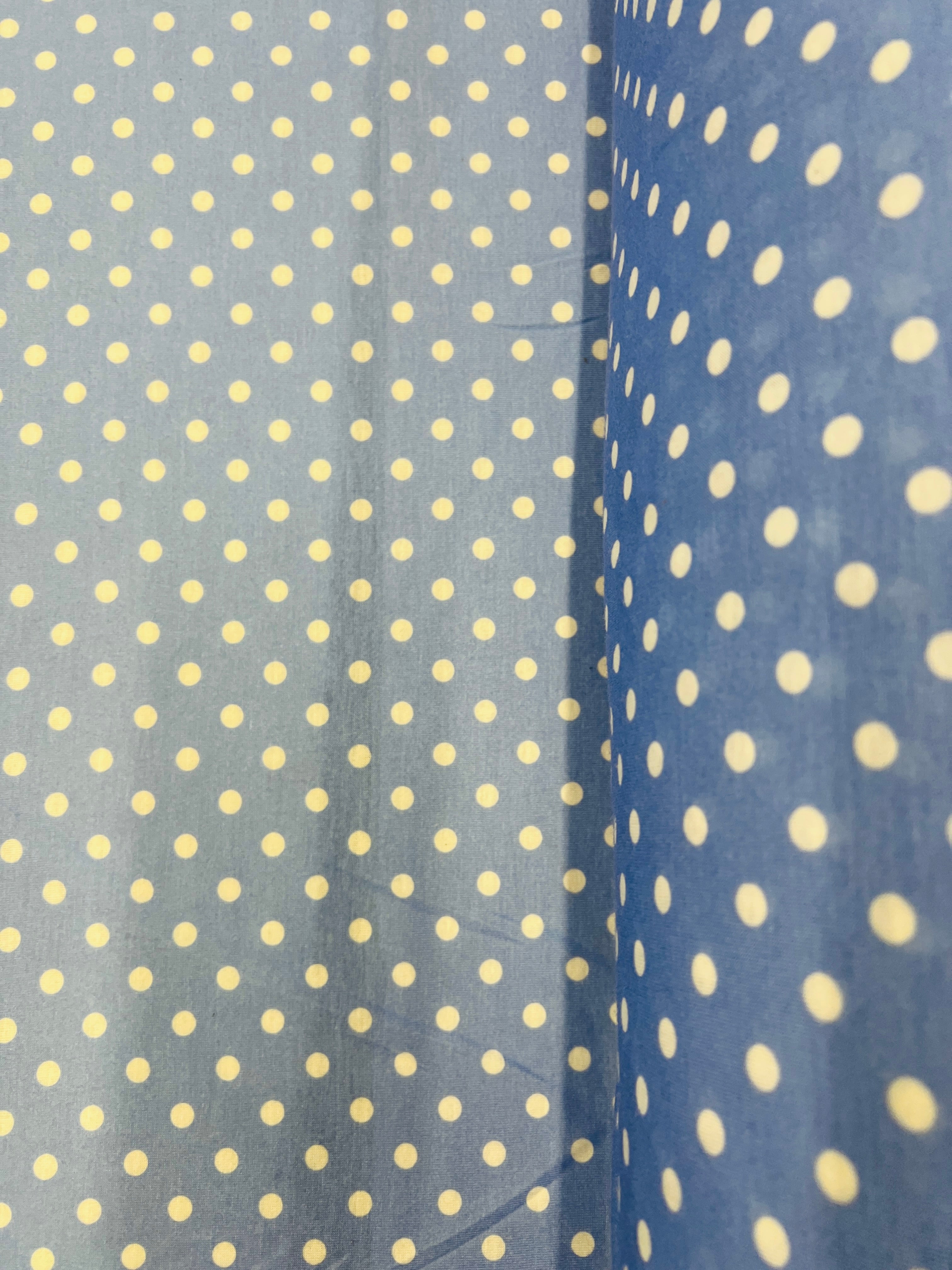 Blue Polka Dot Fabric Spun Polyester Blend Dress Craft Material 148cm Wide