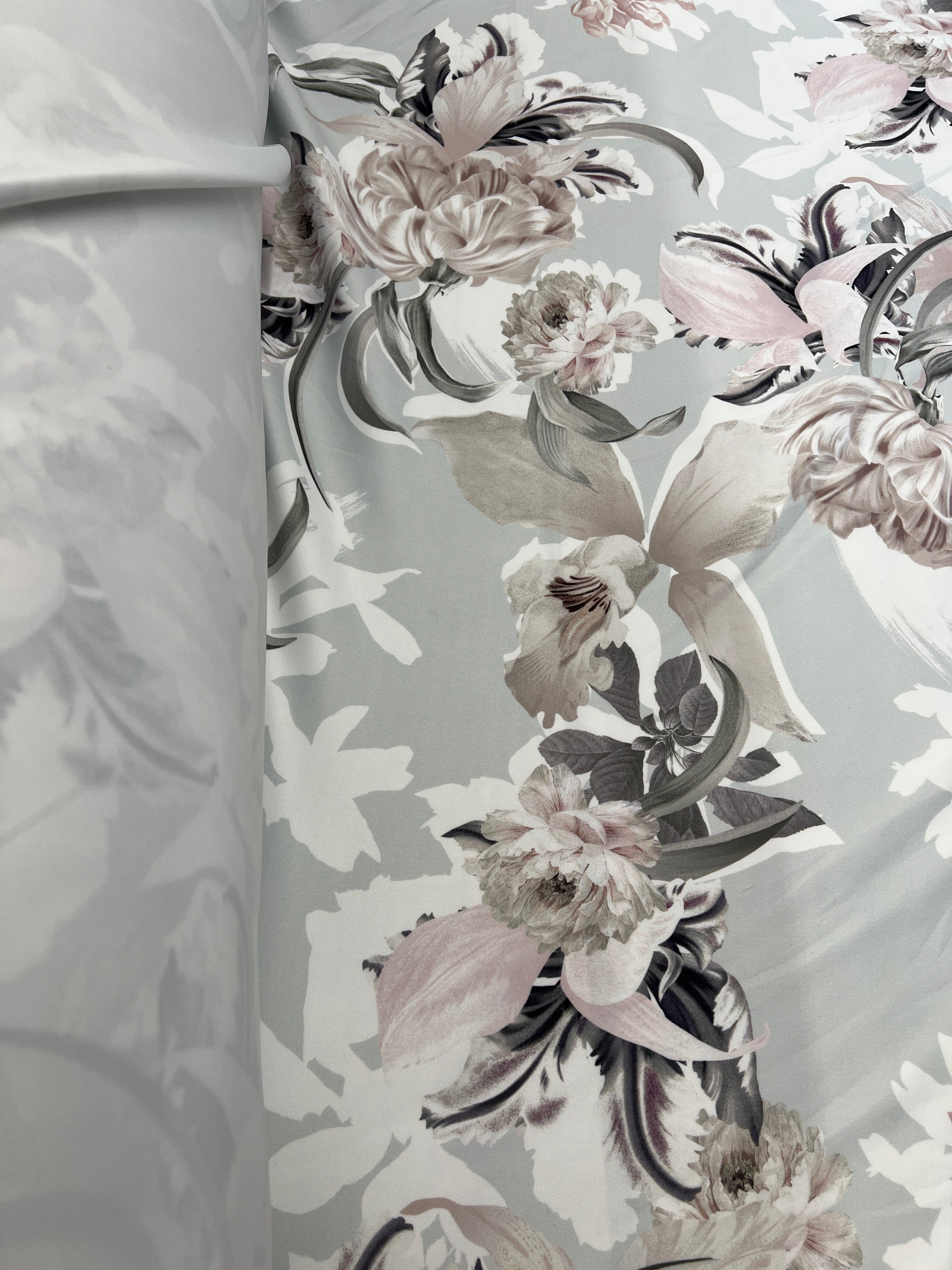 Soft Blush Botanical Floral Scuba Fabric – Pale Grey & Pink