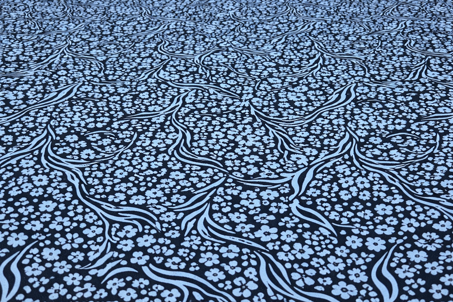 Black & Dusty Blue Abstract Animal Floral Spun Polyester Jersey Fabric 142cm