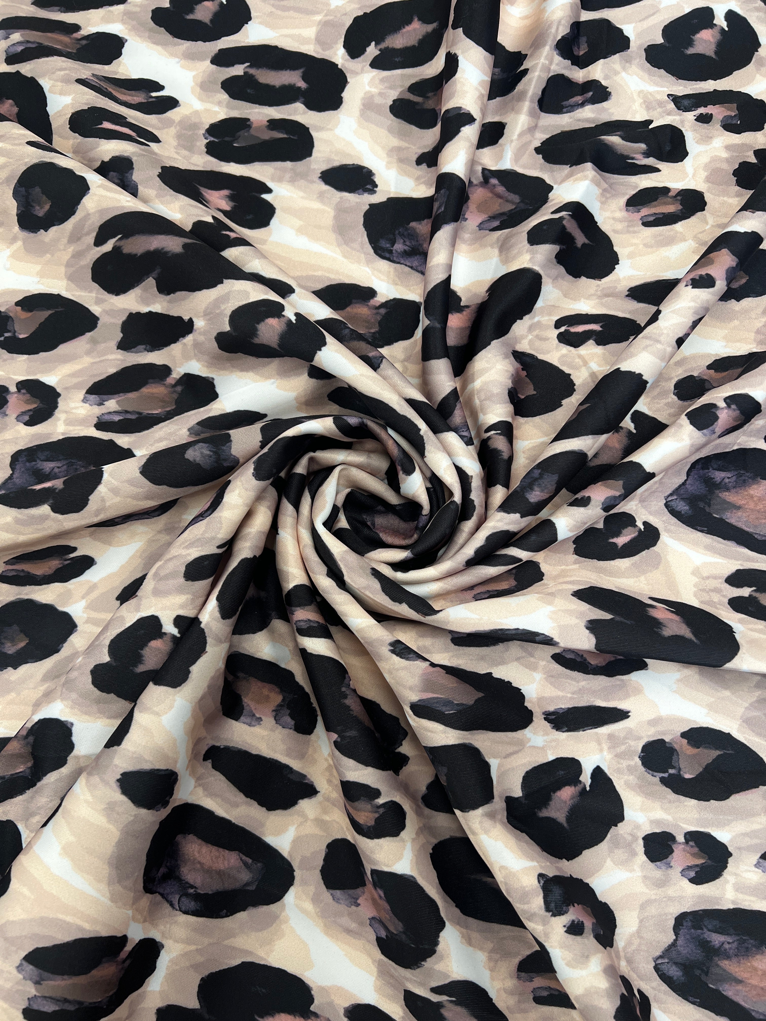 Beige Leopard Print Scuba Dressmaking Fabric