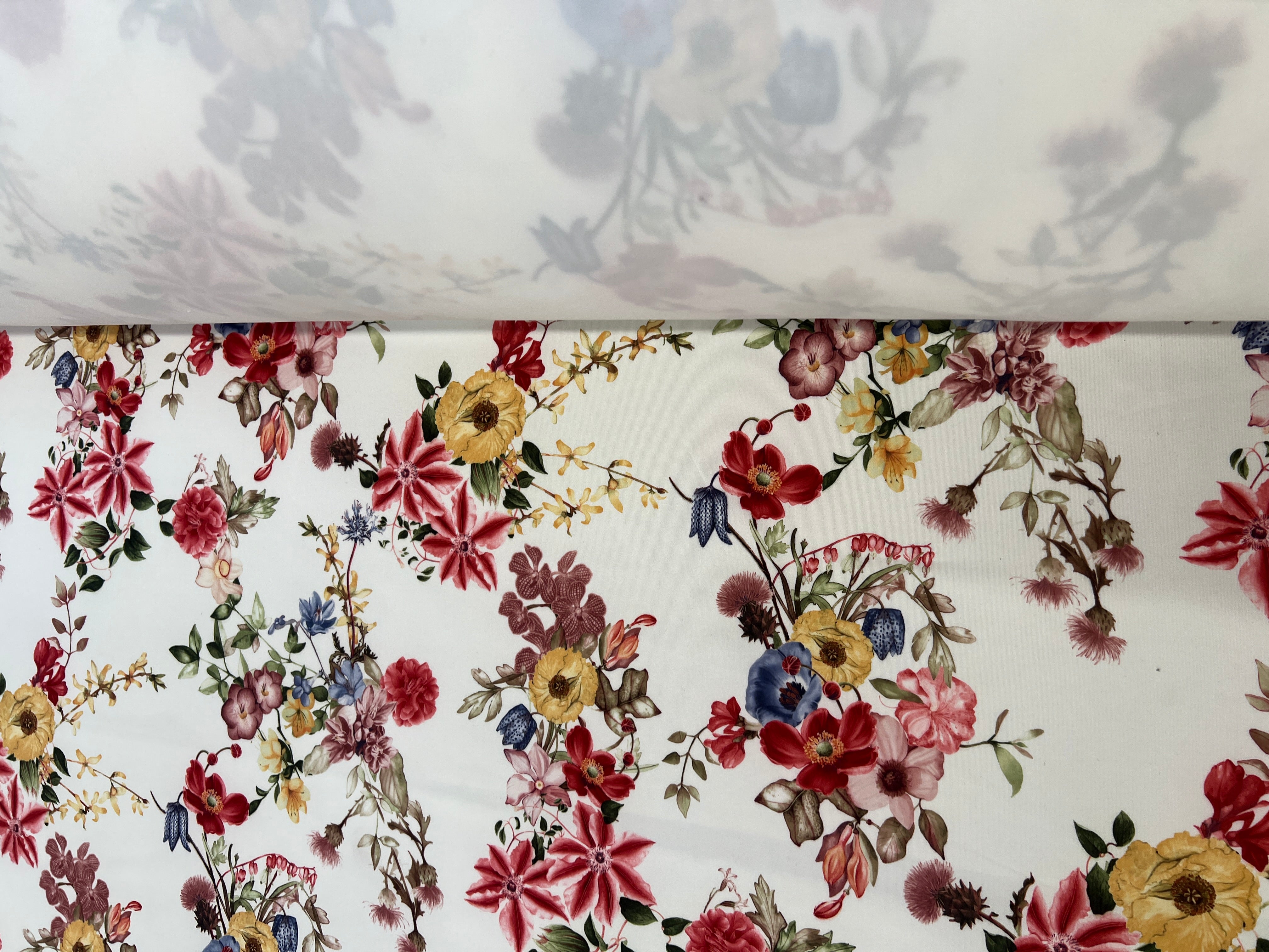 Ivory Botanical Floral Scuba Fabric – Vintage Wildflower Print