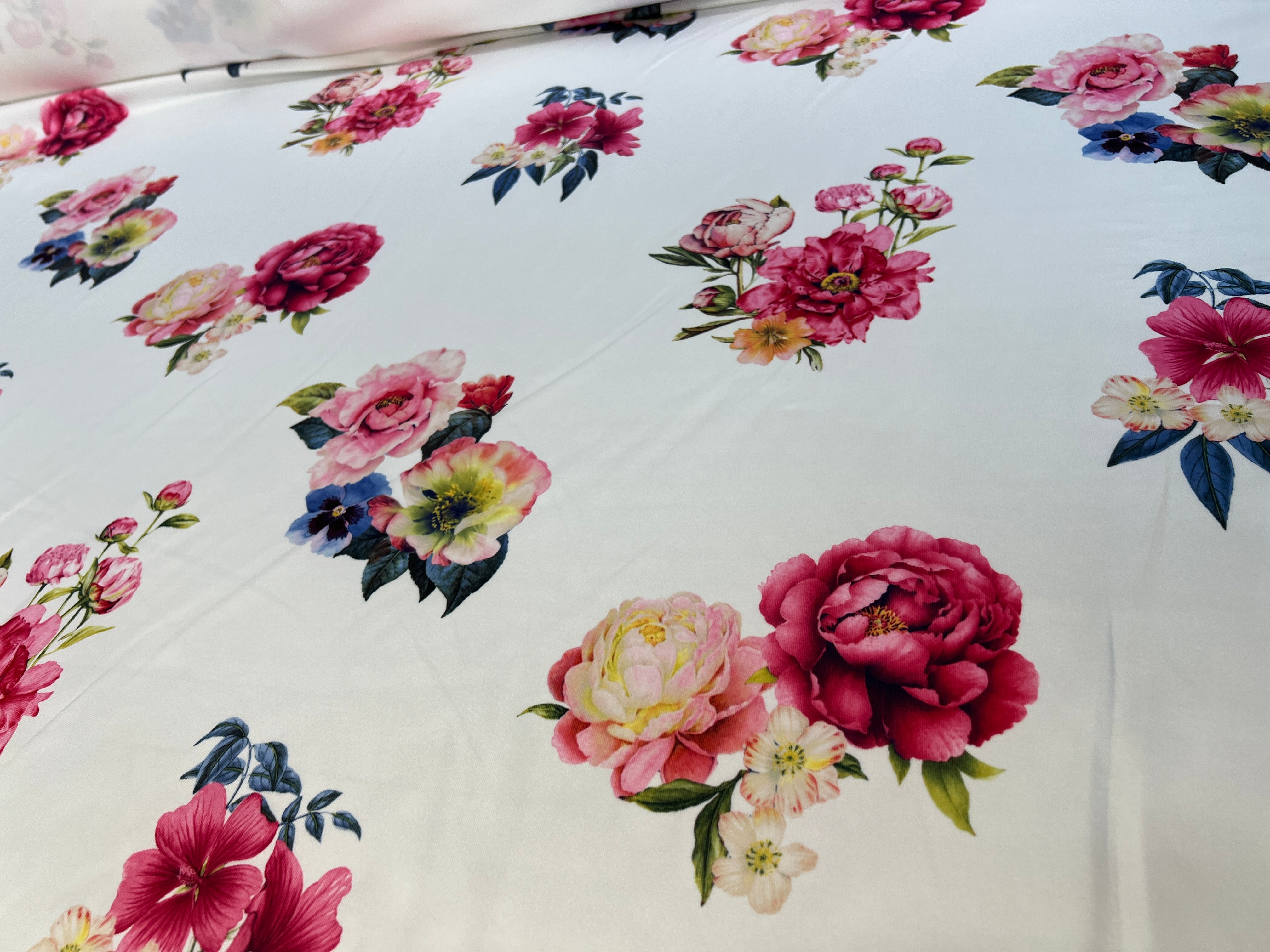 Blush White Garden Floral Scuba Fabric