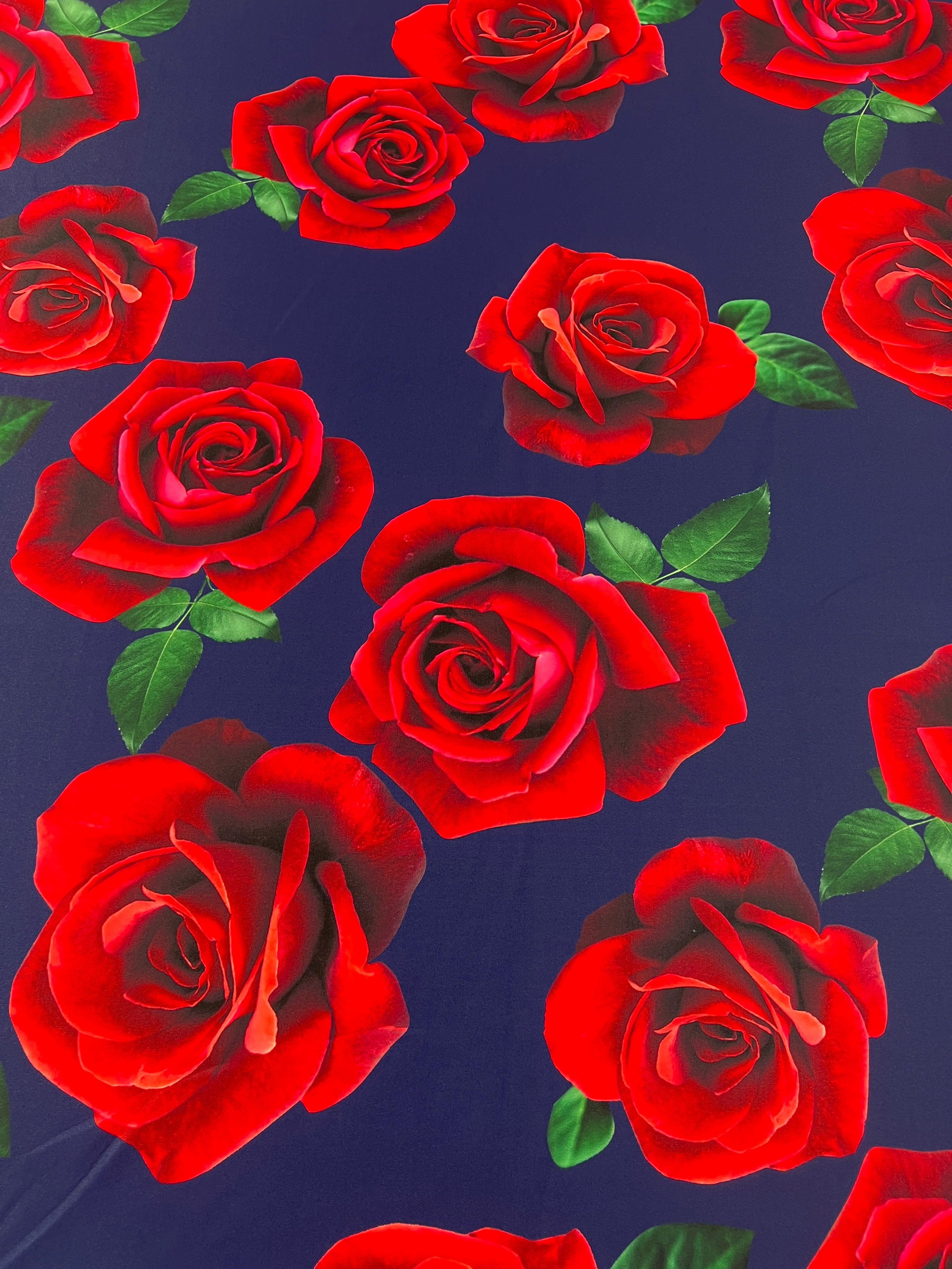 Vibrant Red Rose Floral Scuba Crepe Fabric