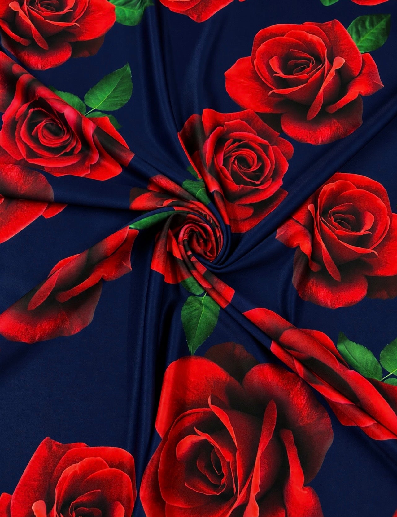 Vibrant Red Rose Floral Scuba Crepe Fabric