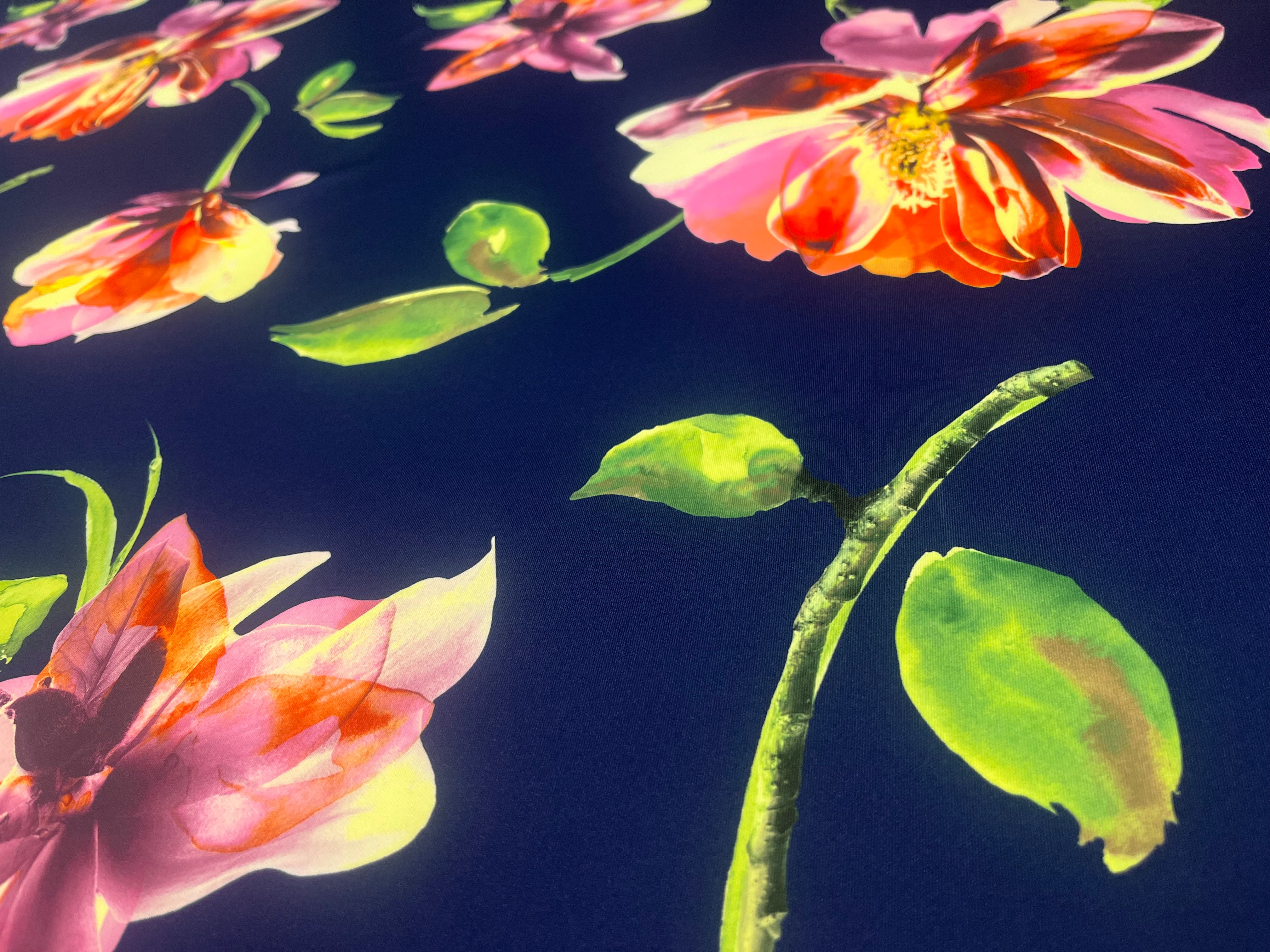 Midnight Garden Watercolor Floral Scuba Fabric 143cm