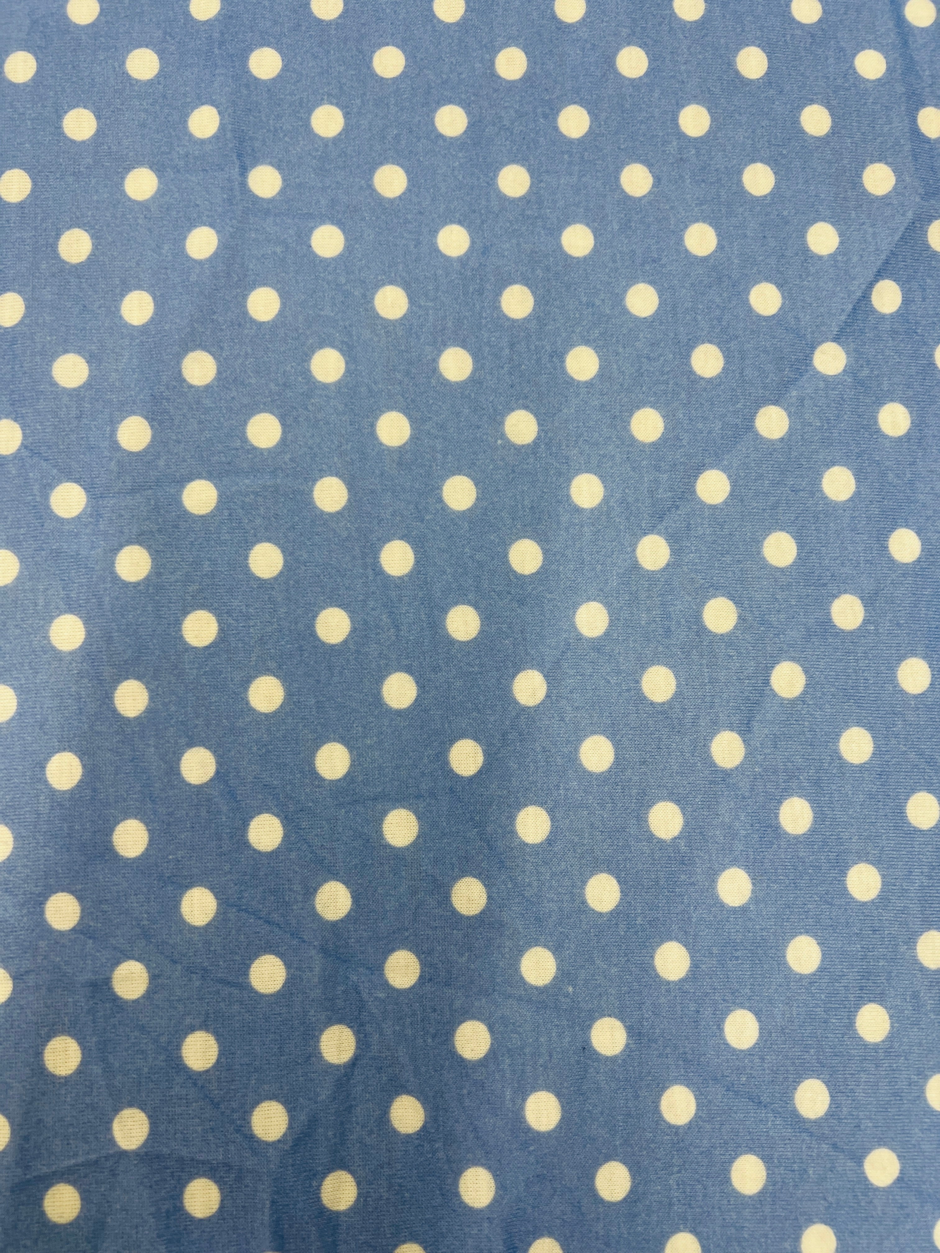 Blue Polka Dot Fabric Spun Polyester Blend Dress Craft Material 148cm Wide