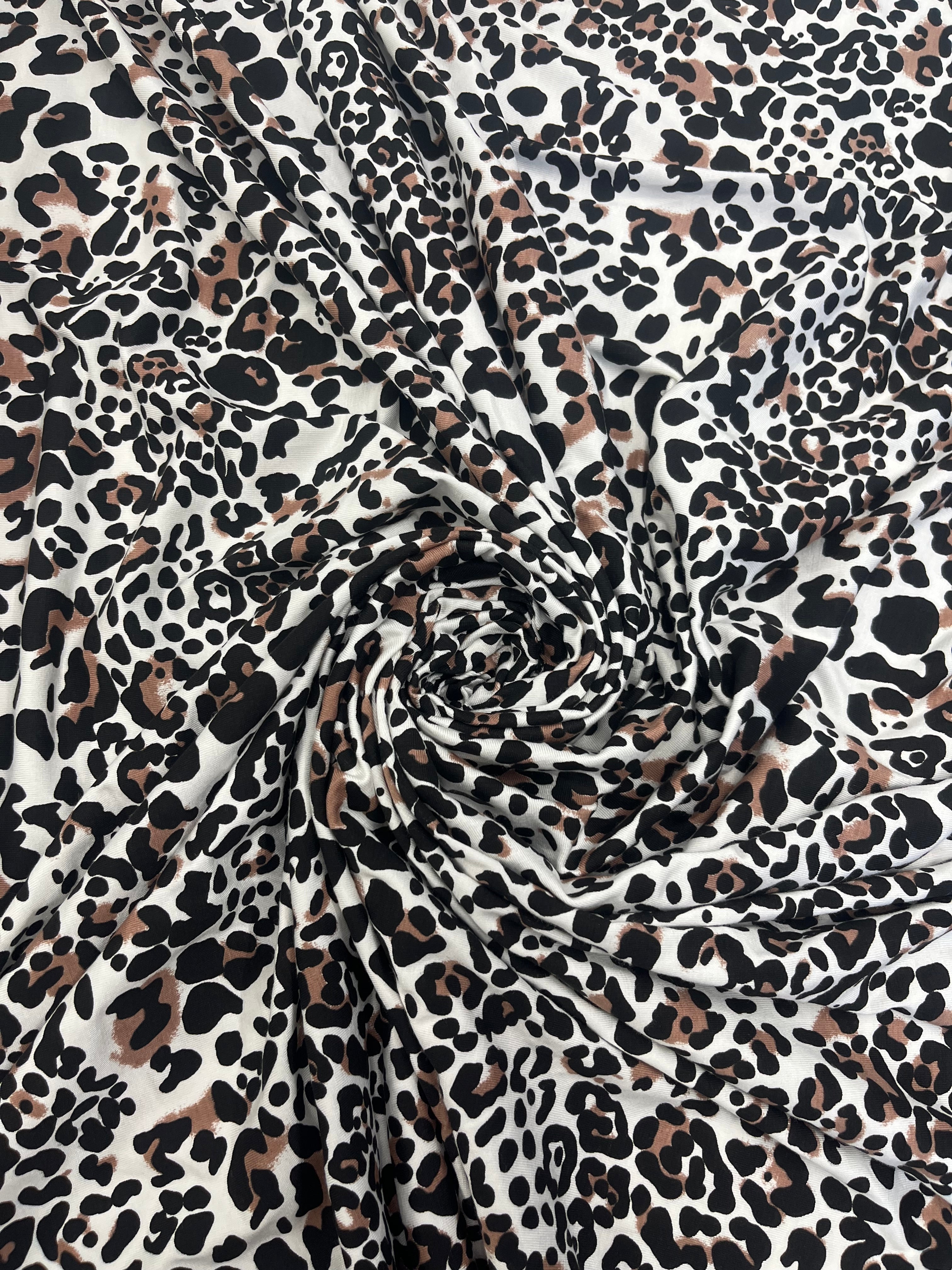 Snow Leopard Animal Print Viscose Fabric 145cm wide