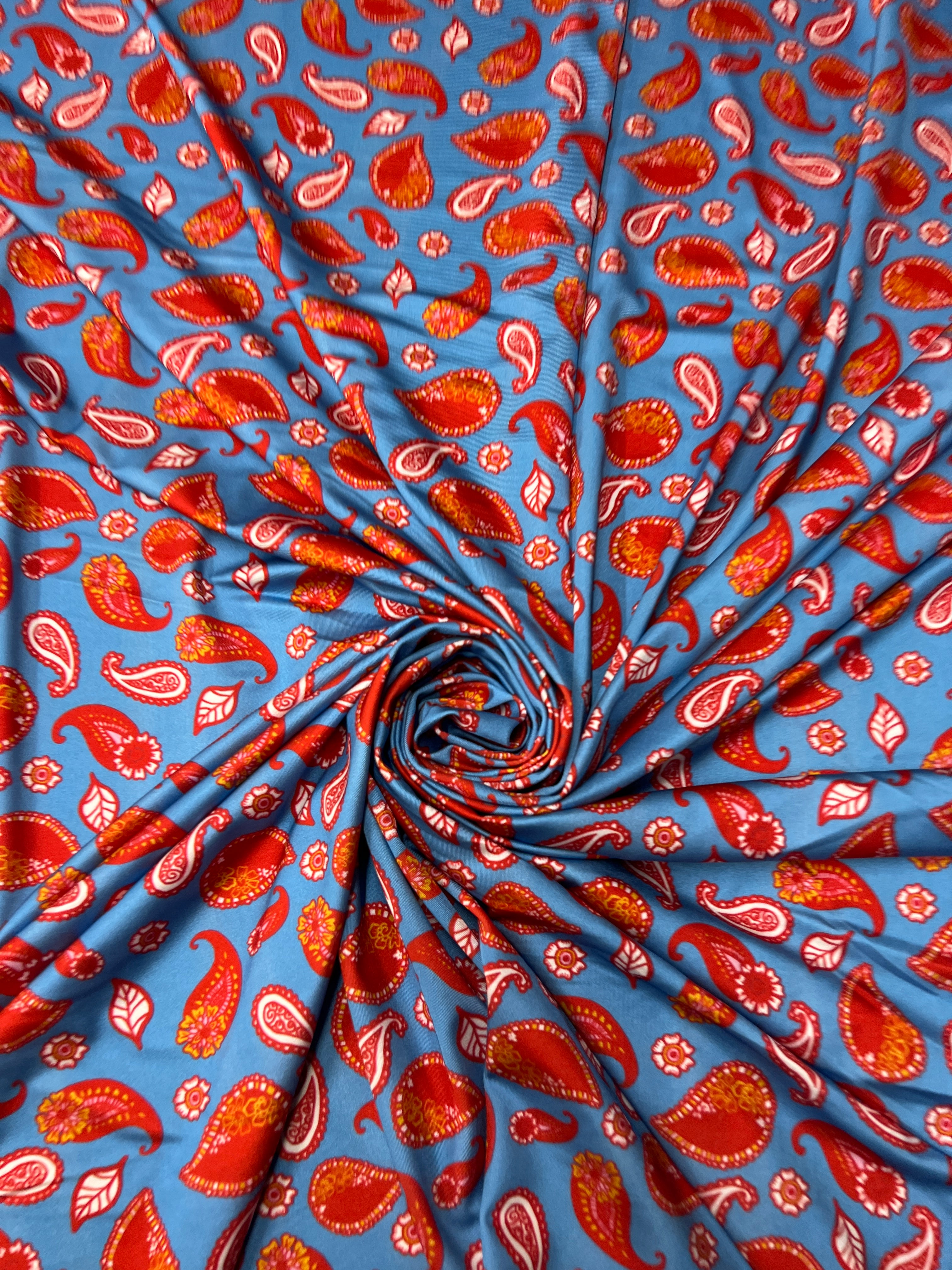 Blue Paisley Disco Fabric Red & White Paisely Stretch Disco Material-150cm Wide