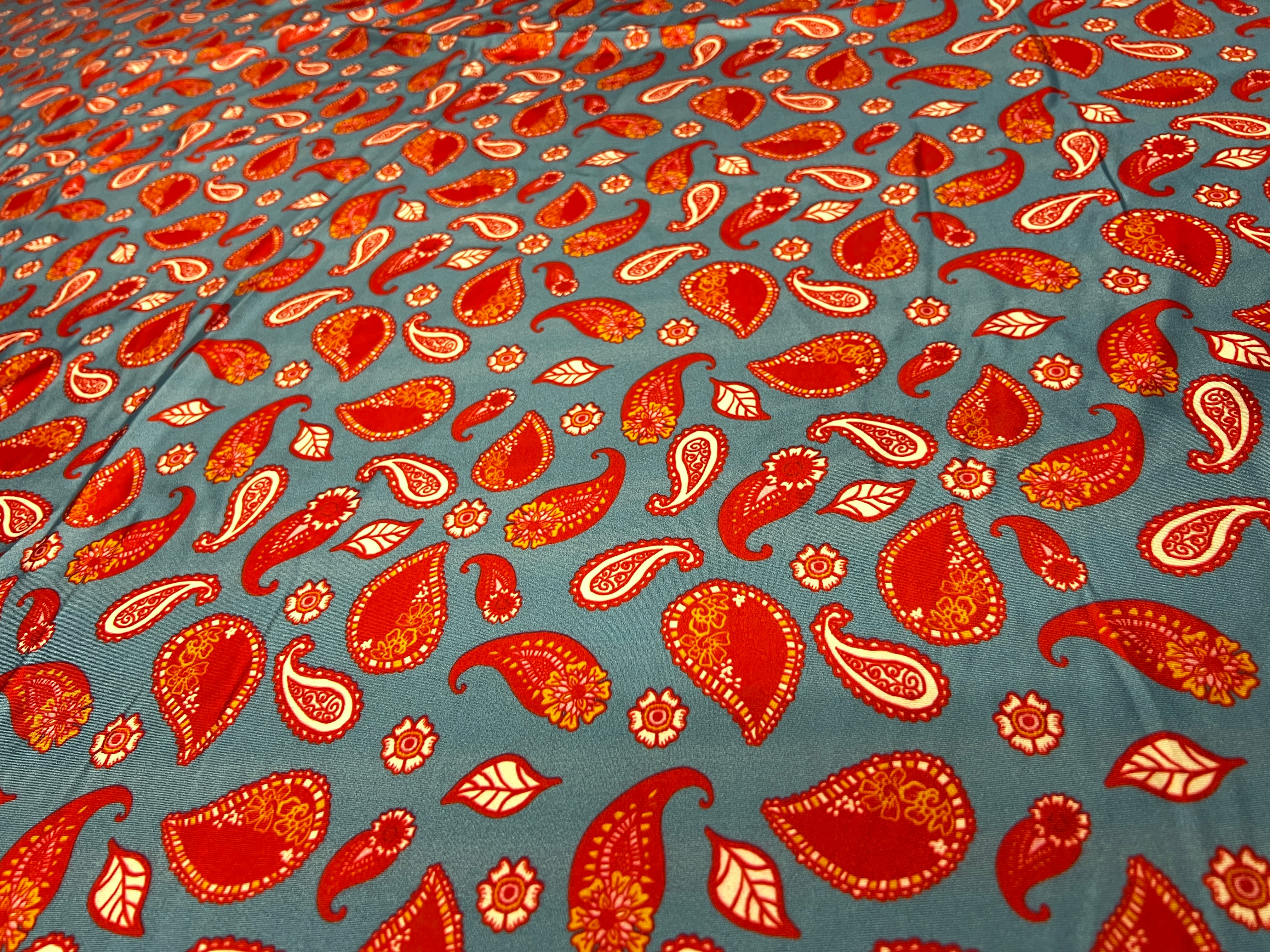 Blue Paisley Disco Fabric Red & White Paisely Stretch Disco Material-150cm Wide
