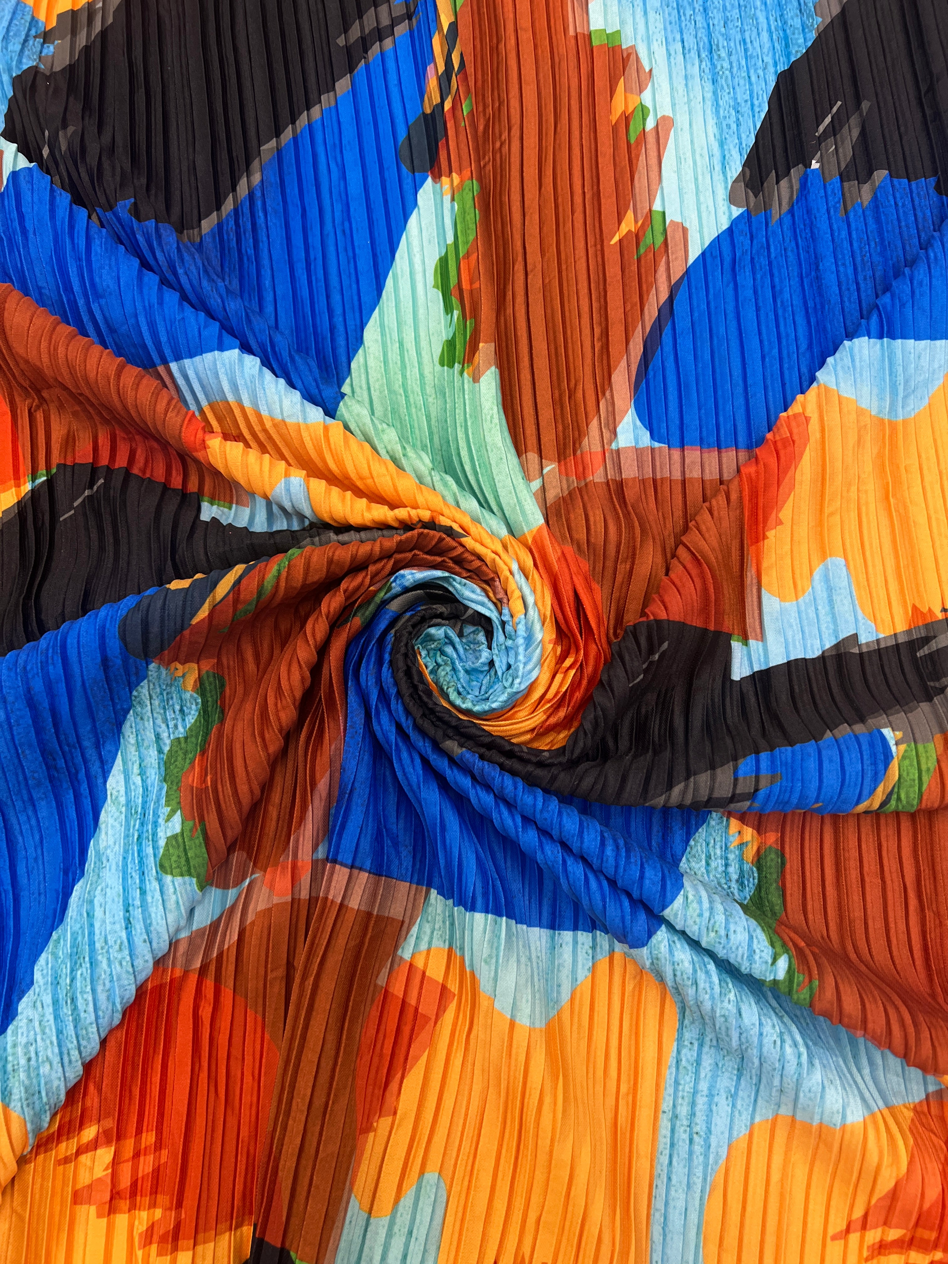 Multicolour Abstract Print Pleated Fabric