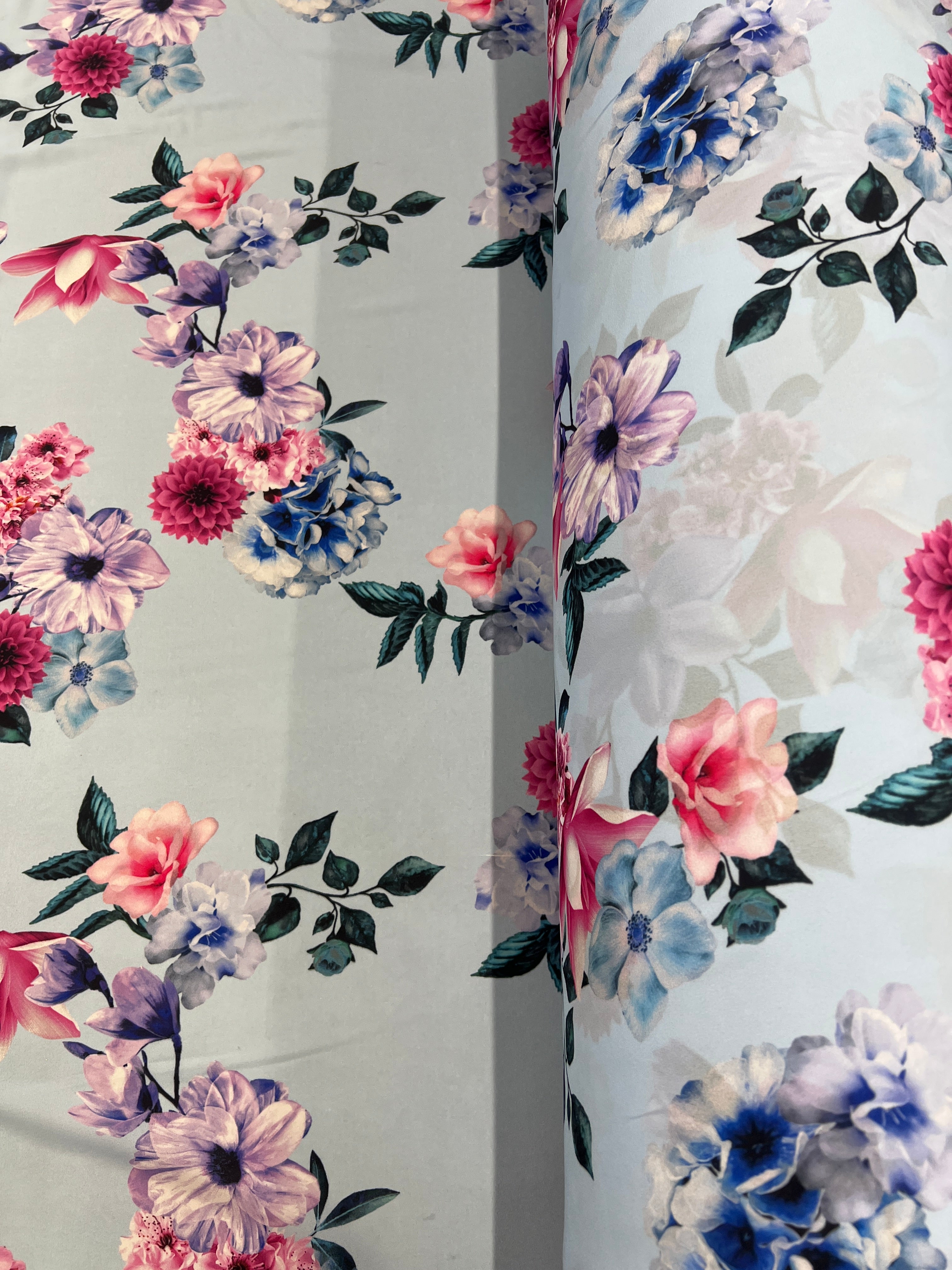 Blue Floral Chiffon Fabric Soft Lightweight Dress Material Summer 147cm Wide