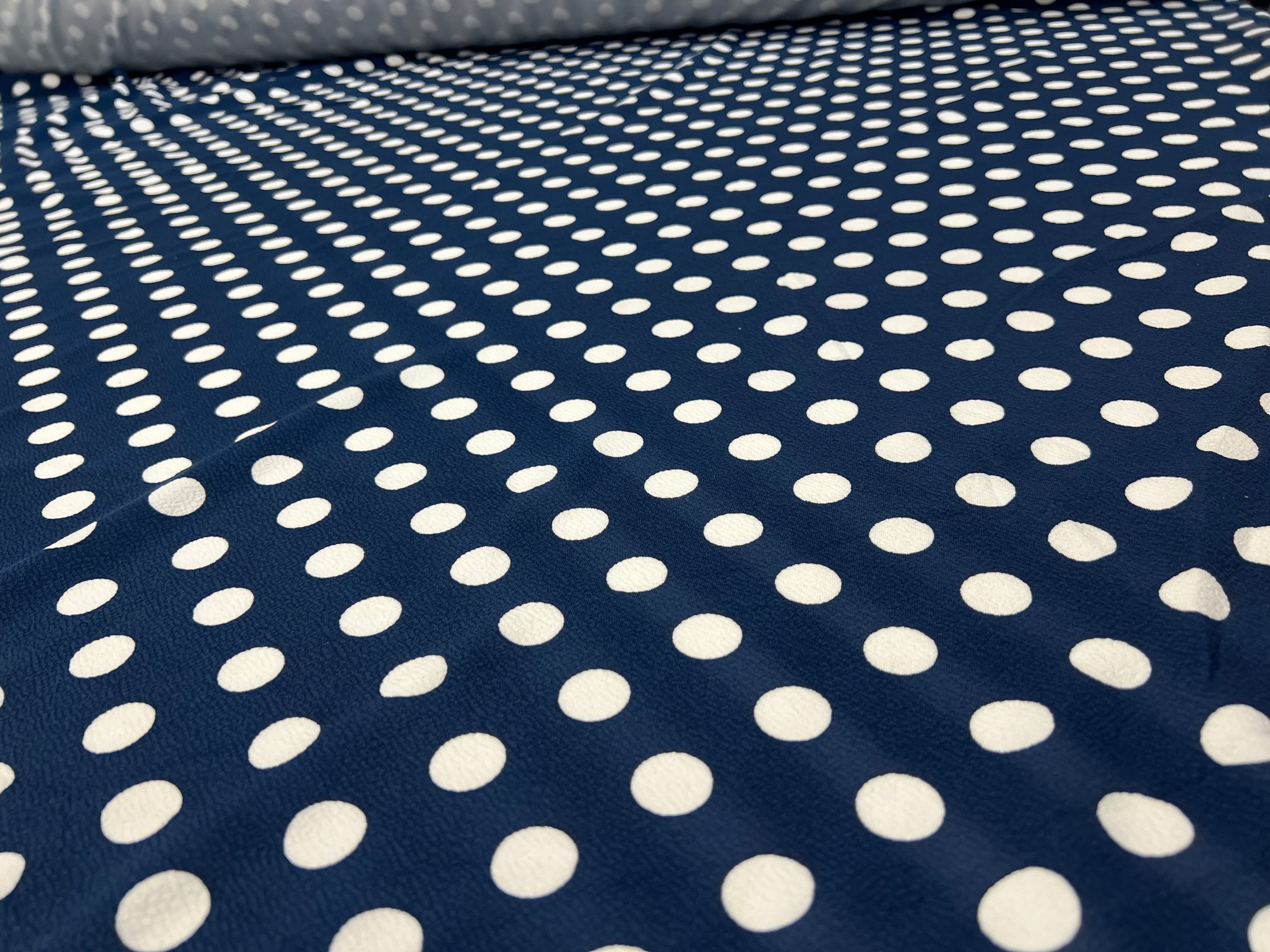 Navy & White Polka Dot Liverpool Fabric