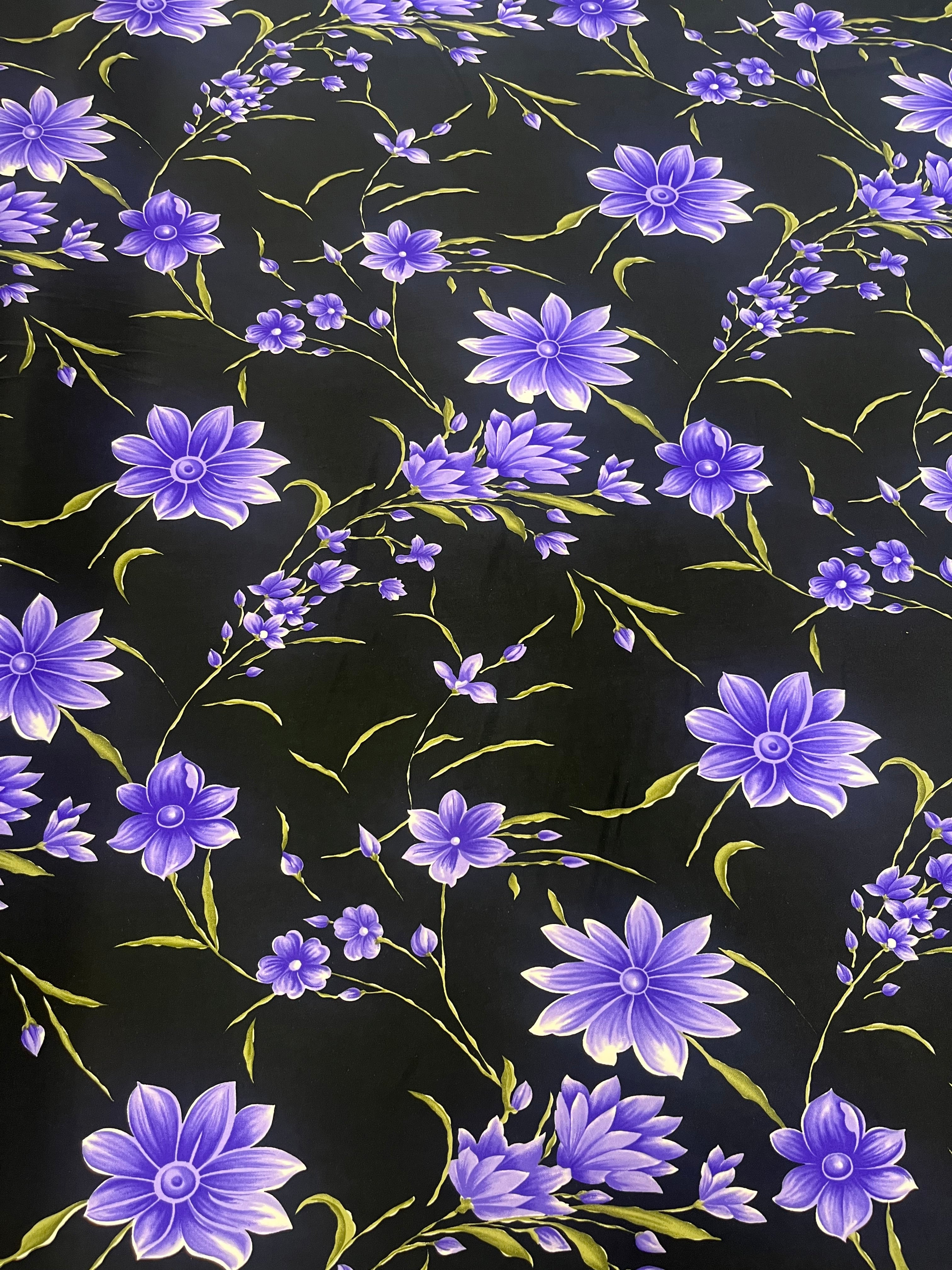 Black & Lavender Wildflower Floral Soft Touch Slinky Fabric 141cm Wide