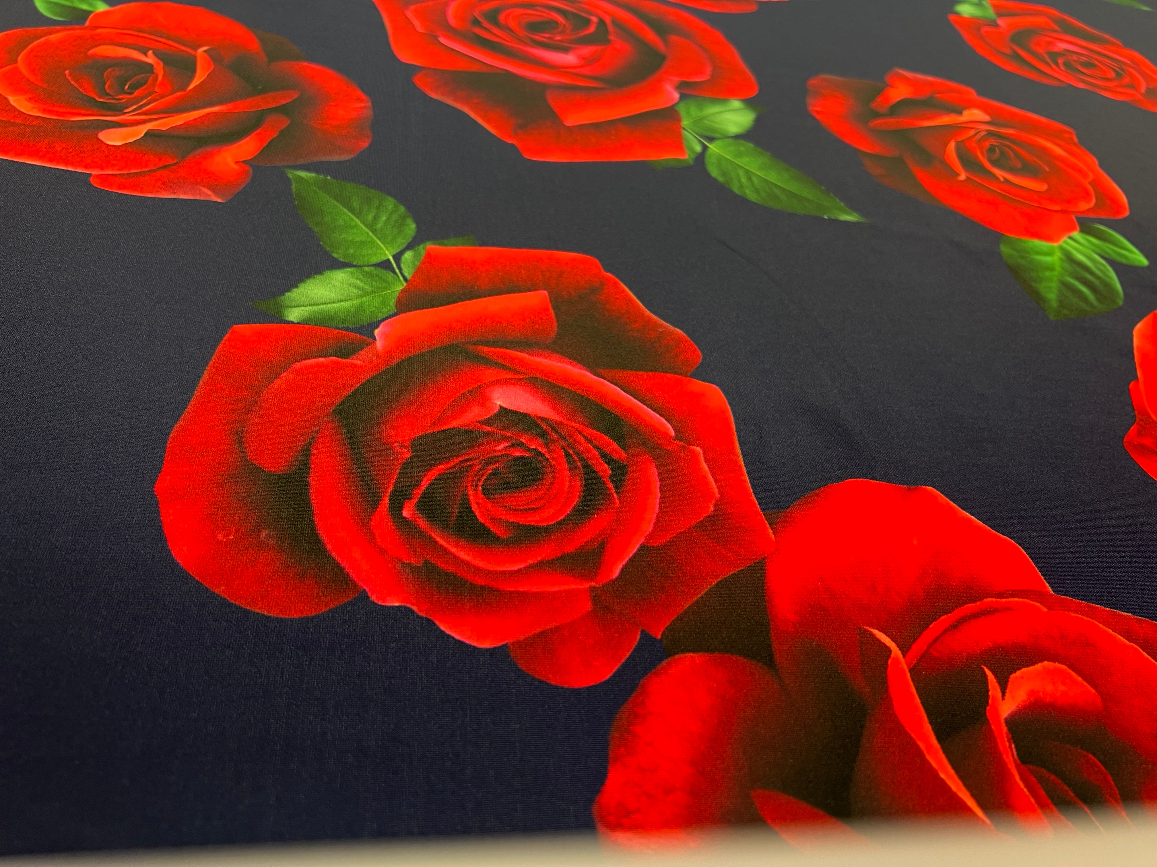 Vibrant Red Rose Floral Scuba Crepe Fabric