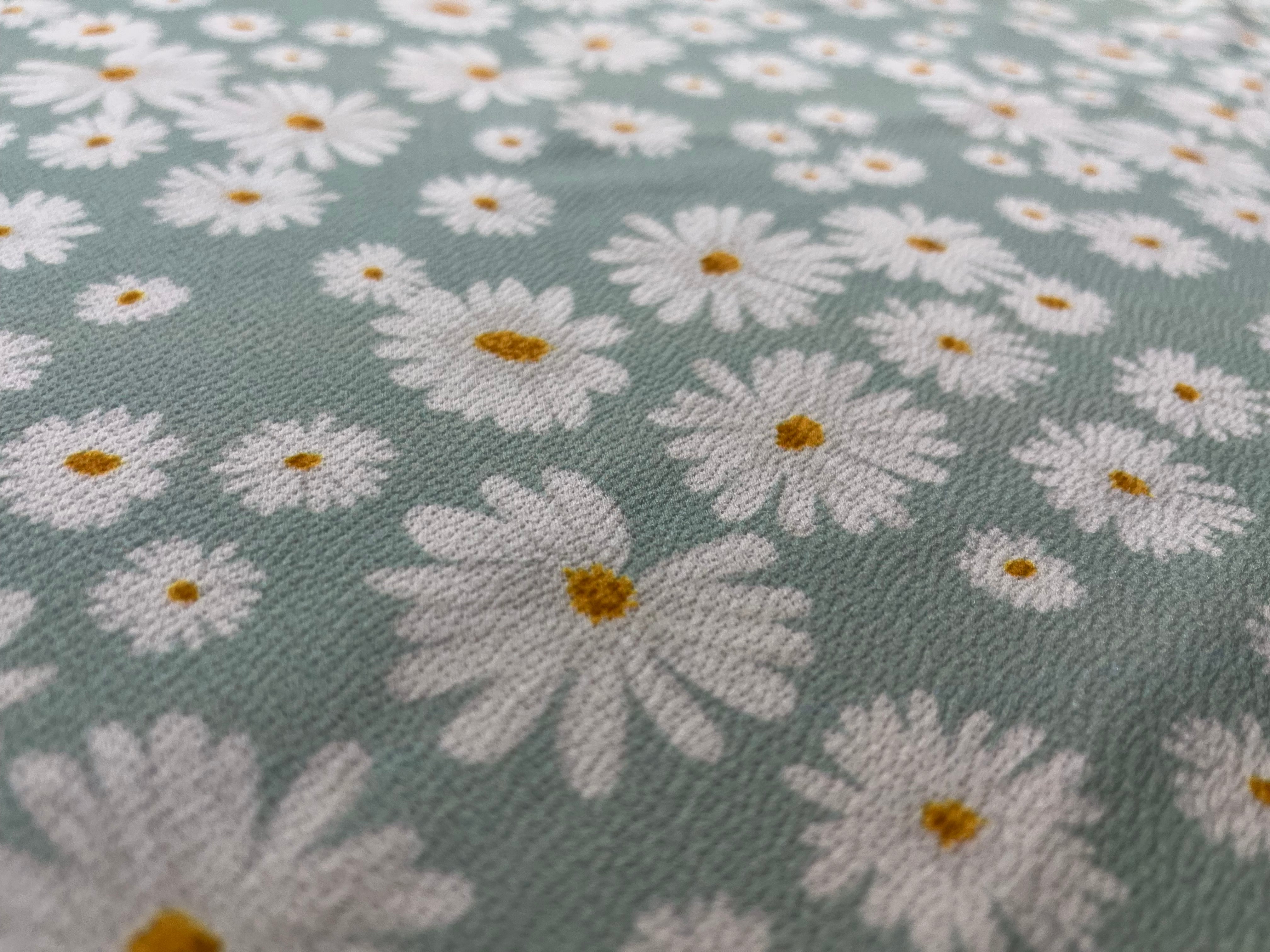 Mint Green Daisy Floral Liverpool Fabric –  Material for Dresses & Apparel ,150cm Wide