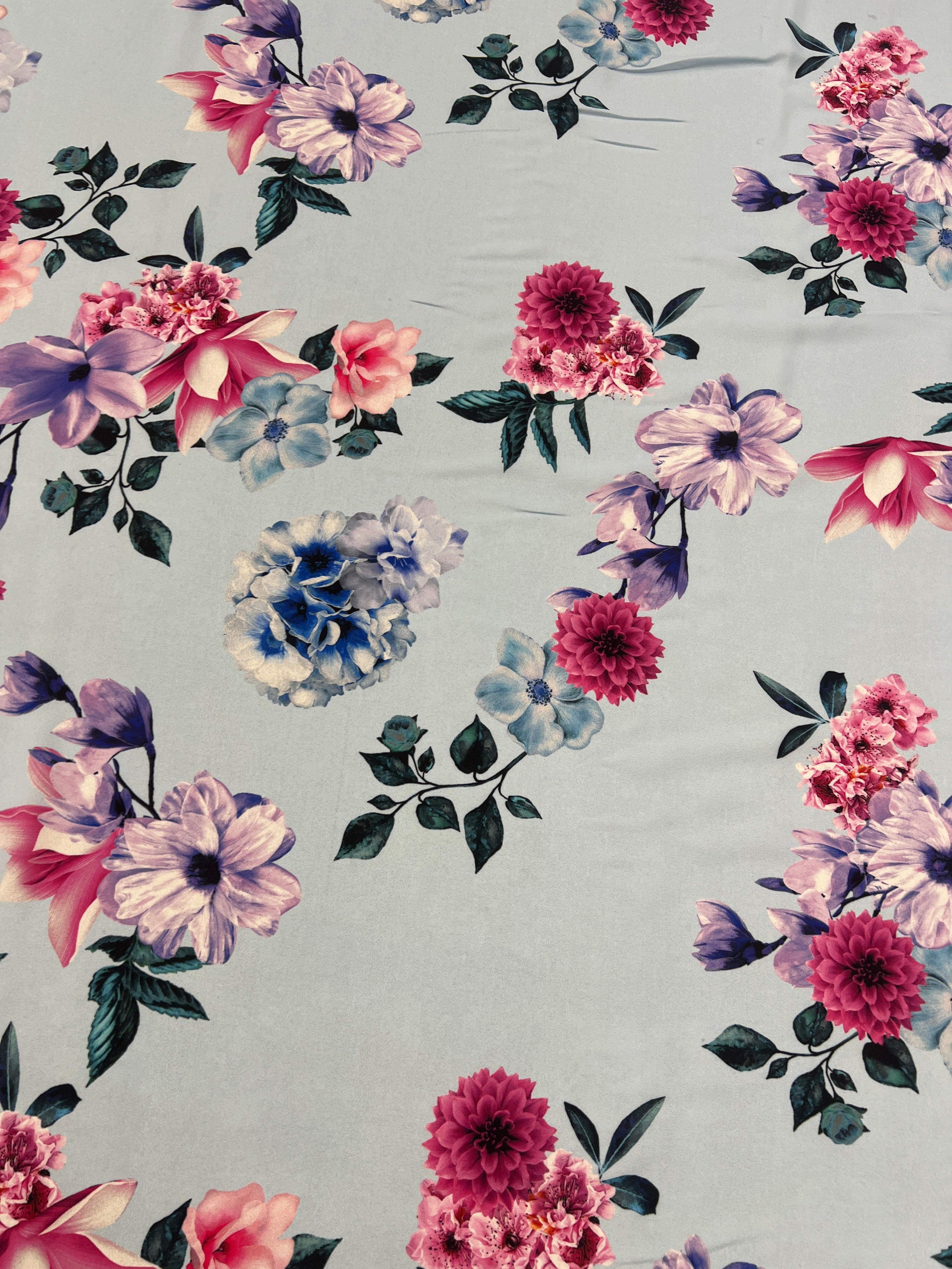 Blue Floral Chiffon Fabric Soft Lightweight Dress Material Summer 147cm Wide
