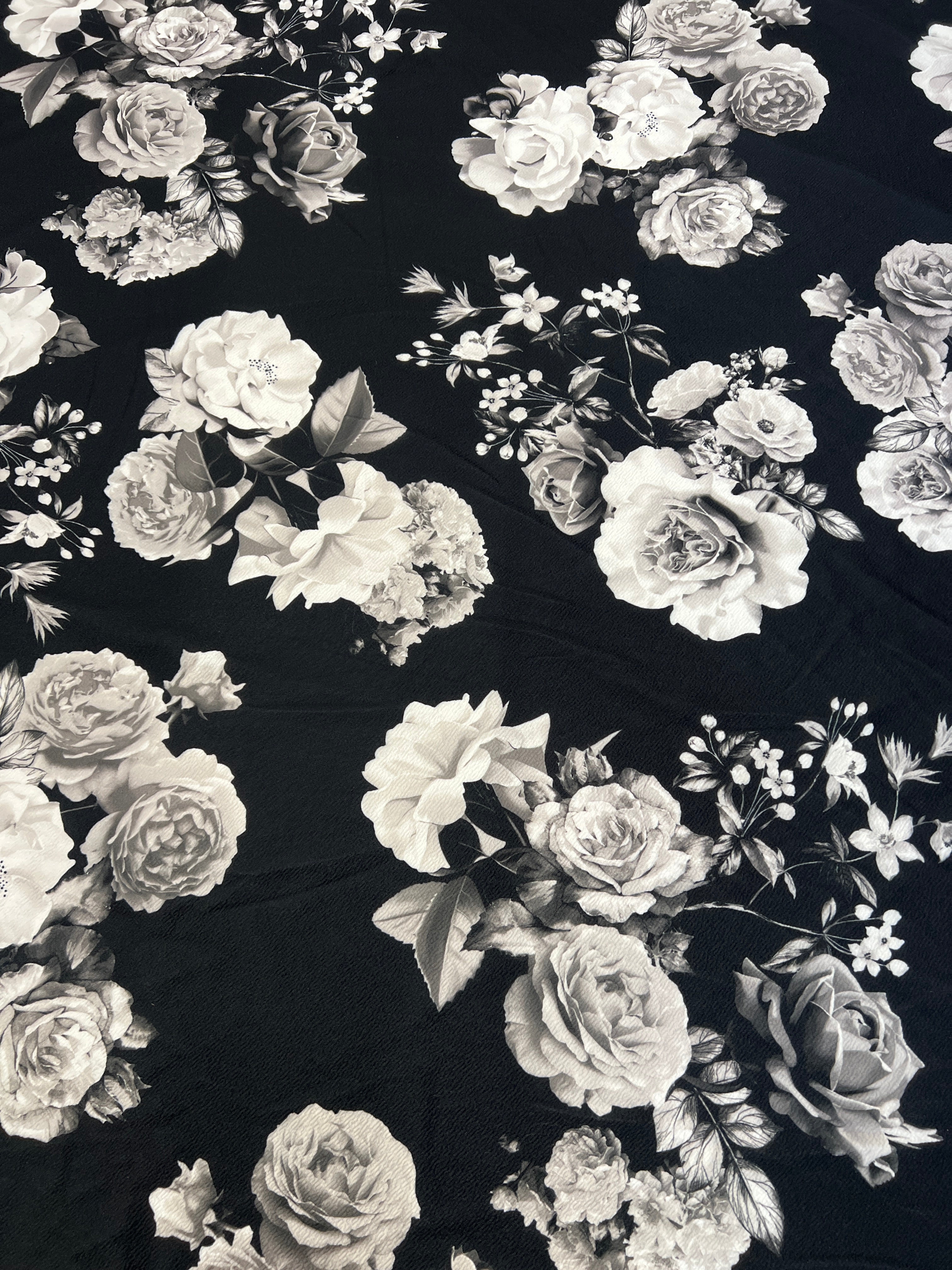 Monochrome Rose Garden Floral Liverpool Fabric