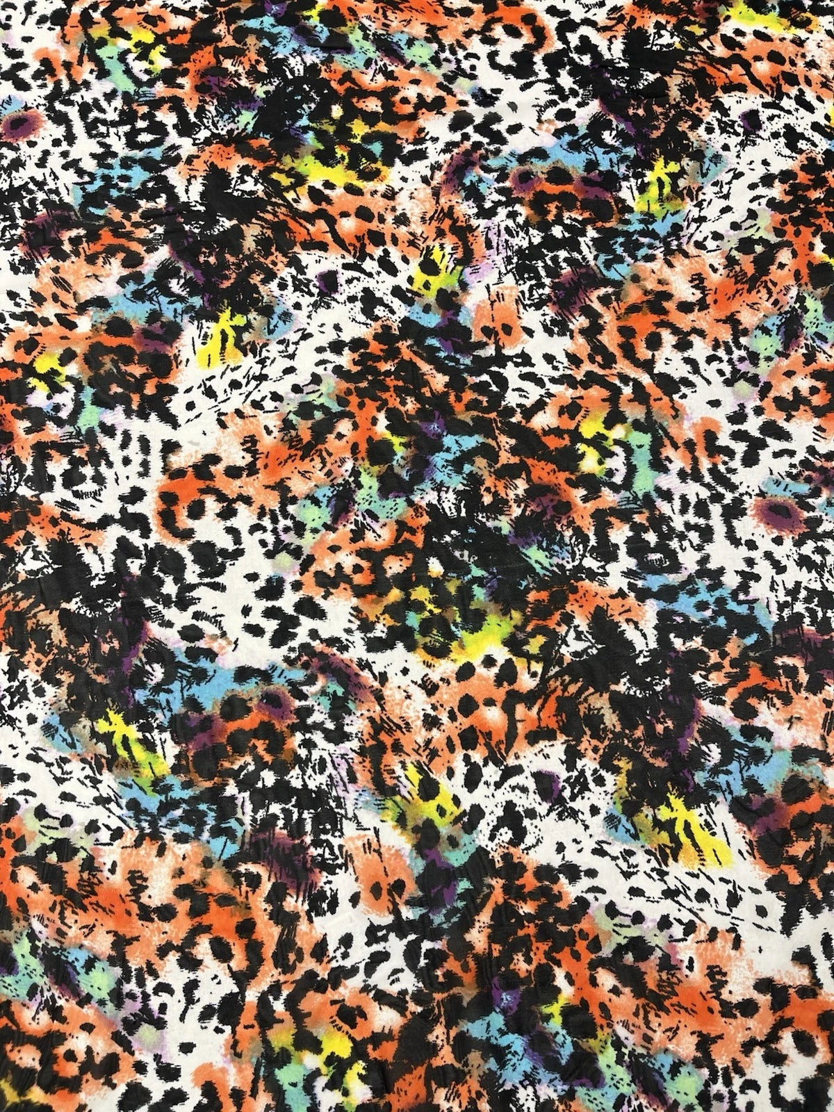 Vibrant Multicolor Leopard Print Chiffon Fabric – Lightweight Non-Stretch Sheer