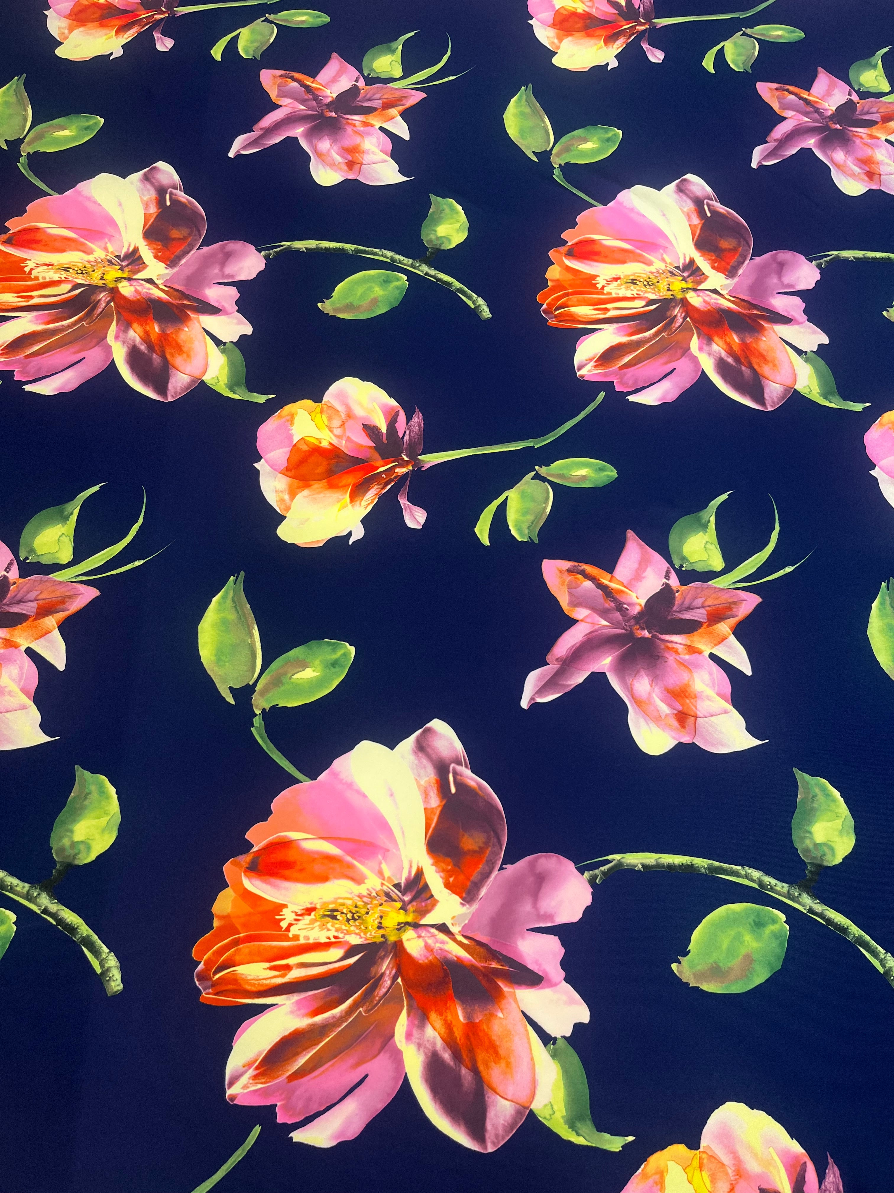 Midnight Garden Watercolor Floral Scuba Fabric 143cm