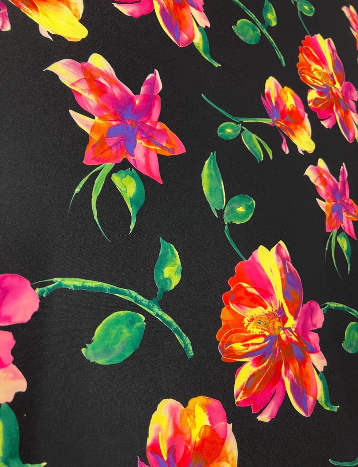 Black Vibrant Watercolour Floral Scuba Crepe Fabric
