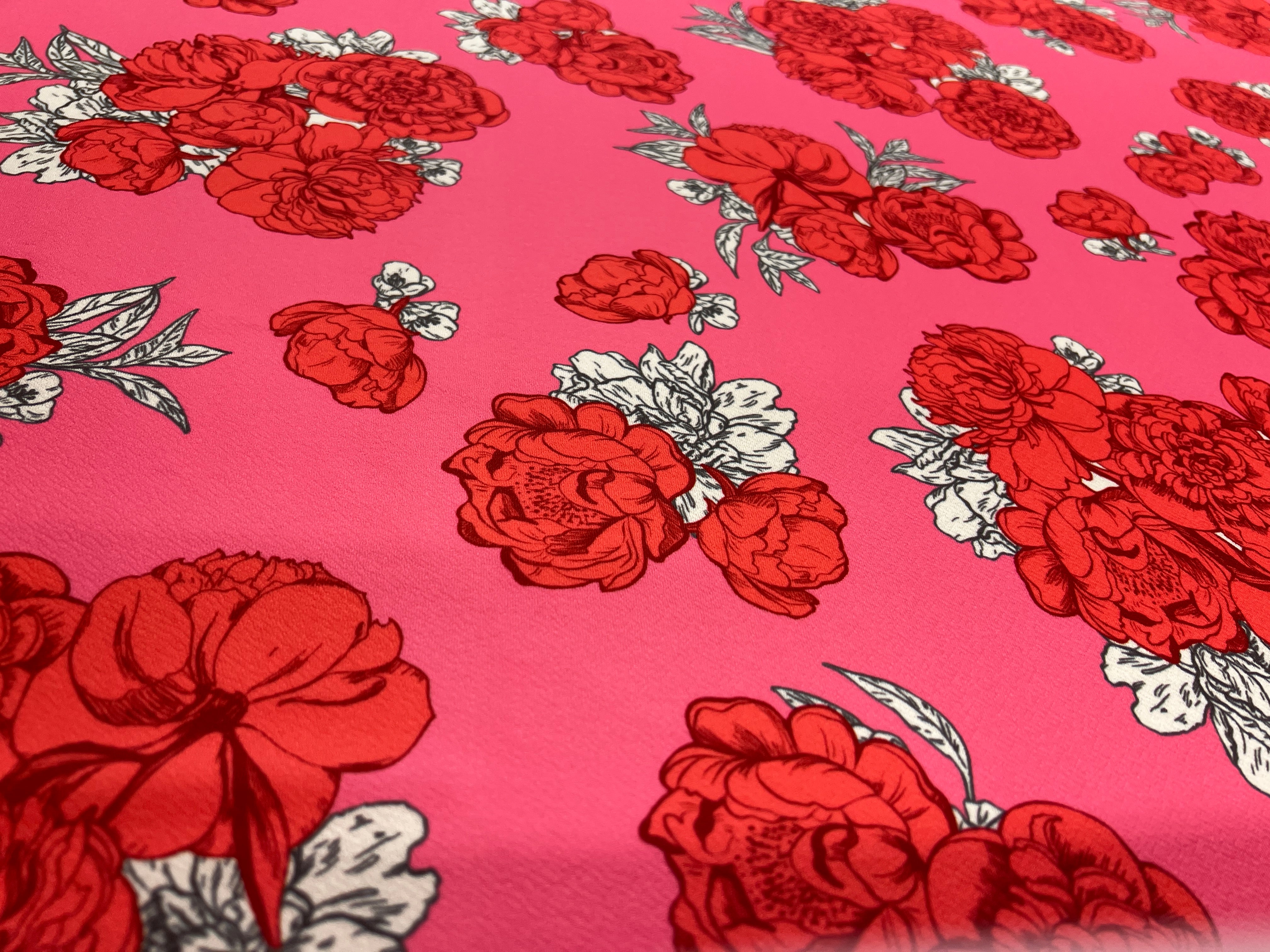 Pink & Red Rose Floral Print Liverpool Fabric