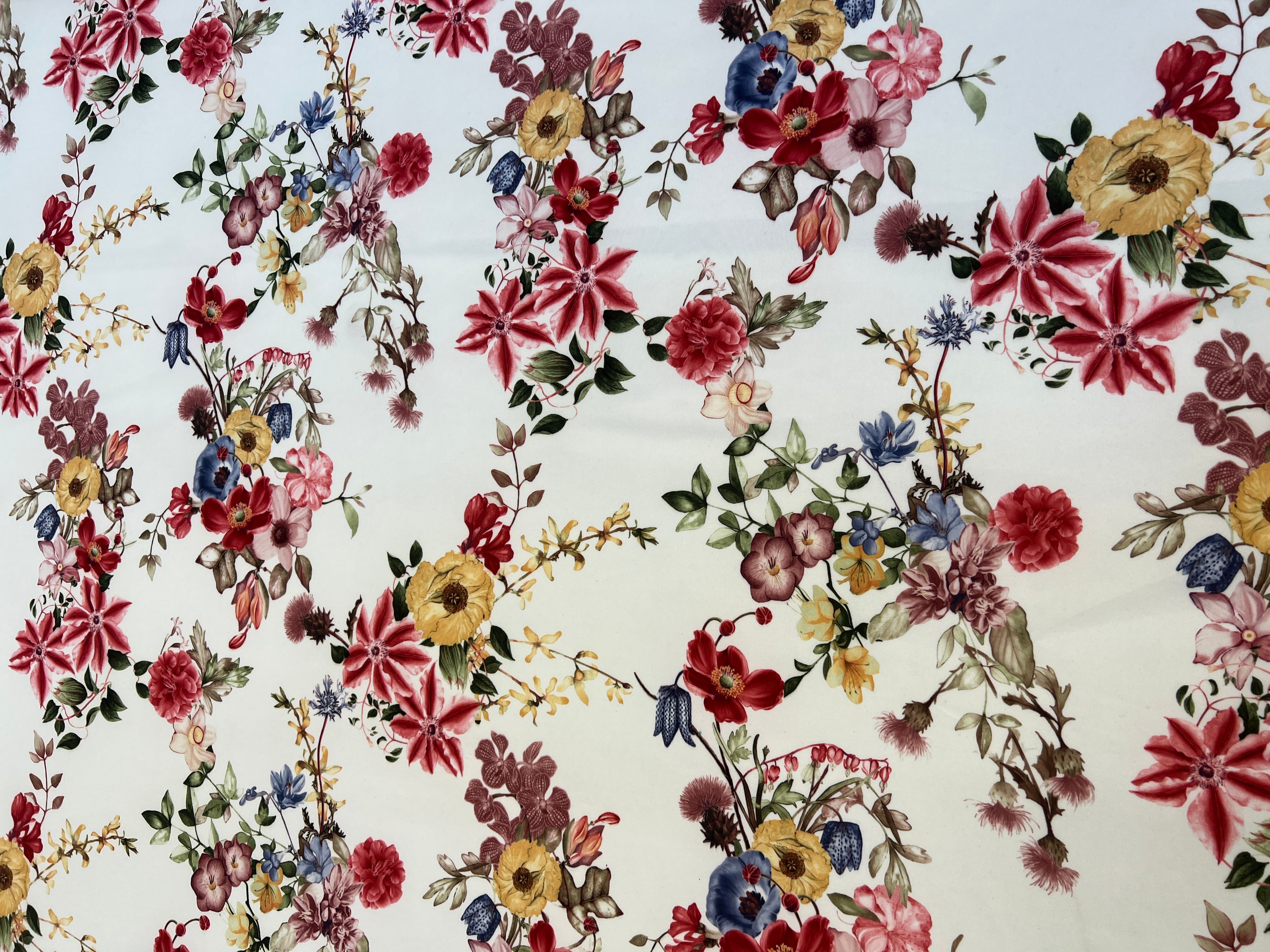 Ivory Botanical Floral Scuba Fabric – Vintage Wildflower Print