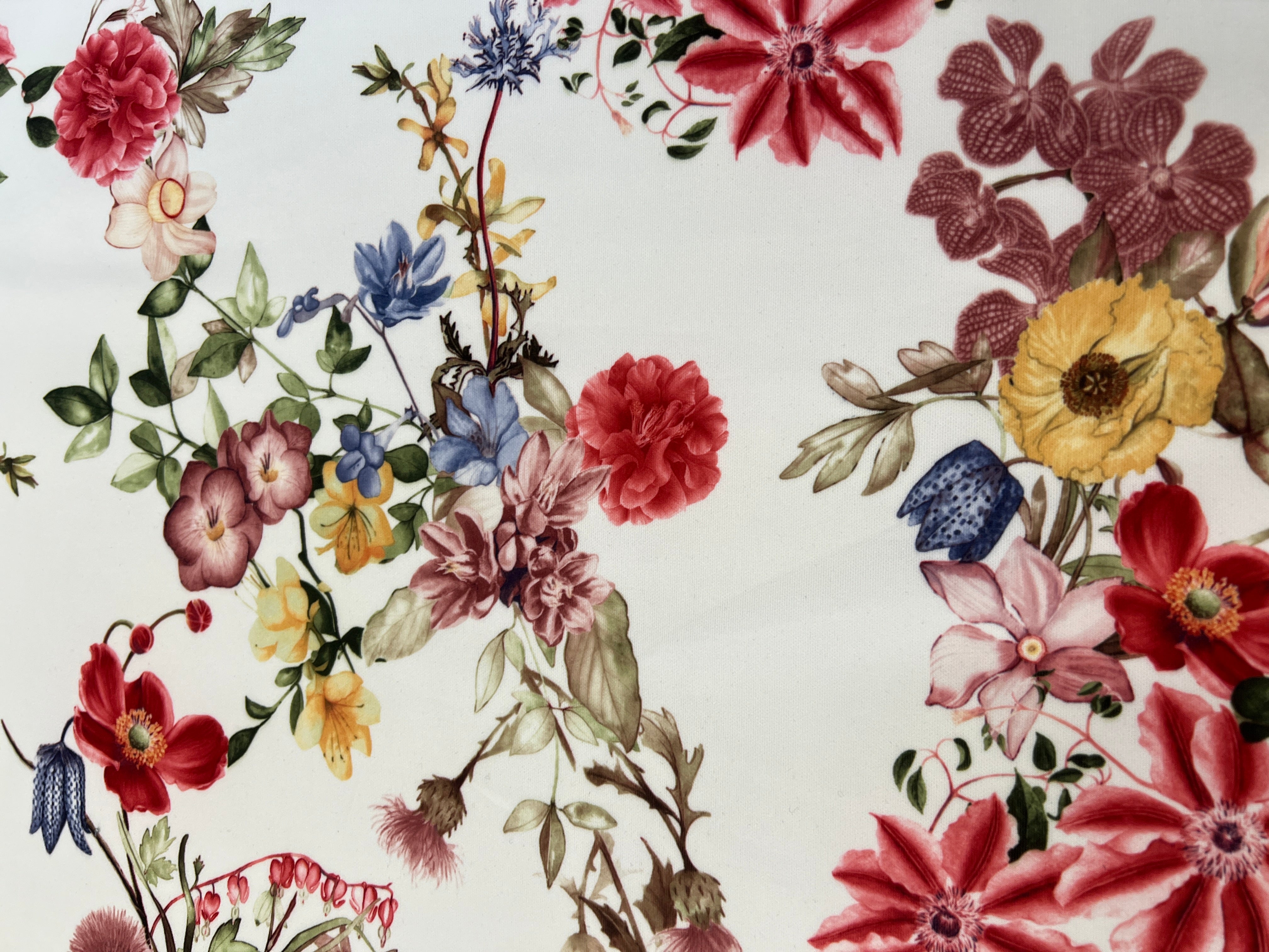 Ivory Botanical Floral Scuba Fabric – Vintage Wildflower Print