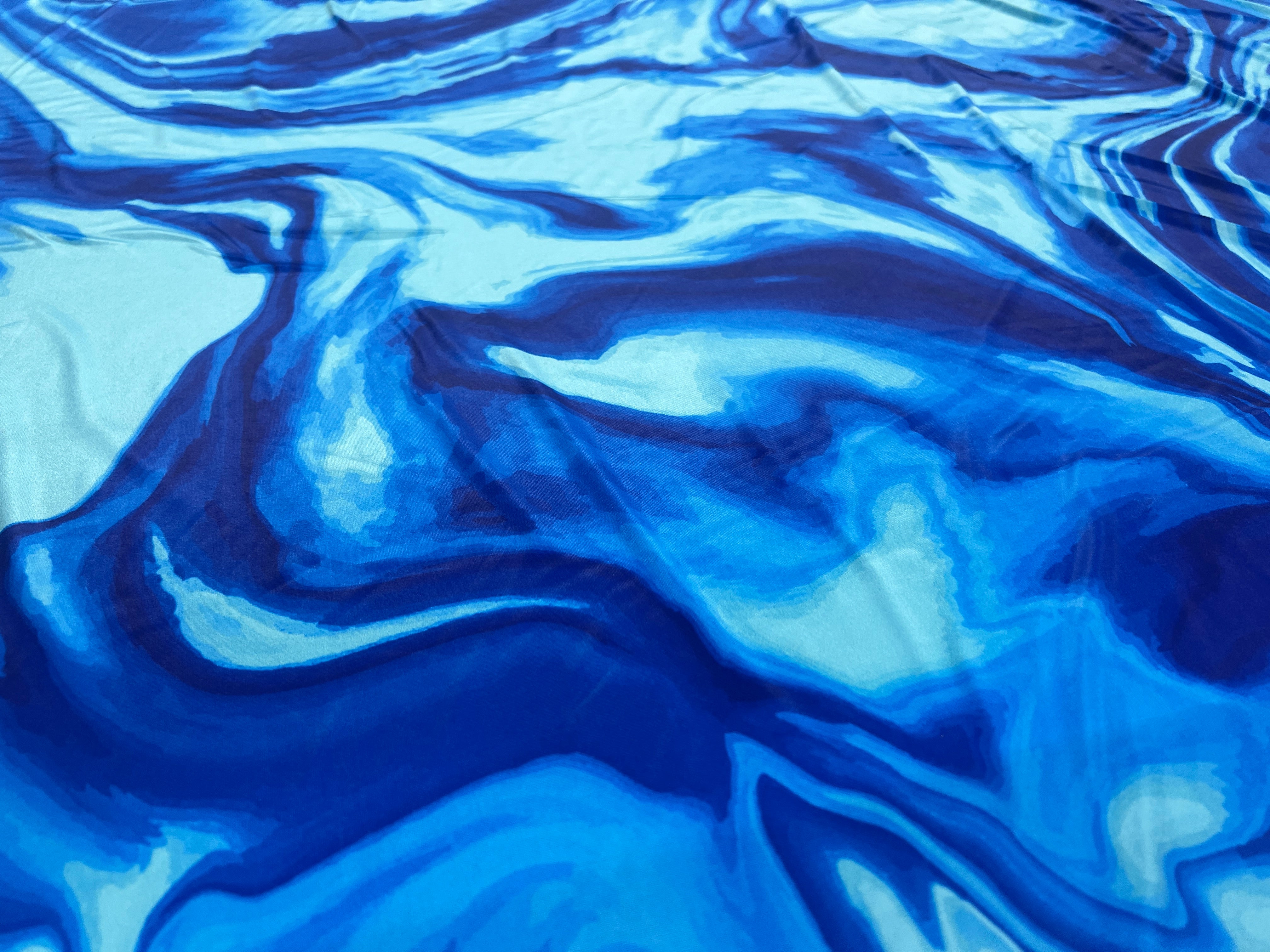 Ocean Blue Marble Print Soft Touch Fabric