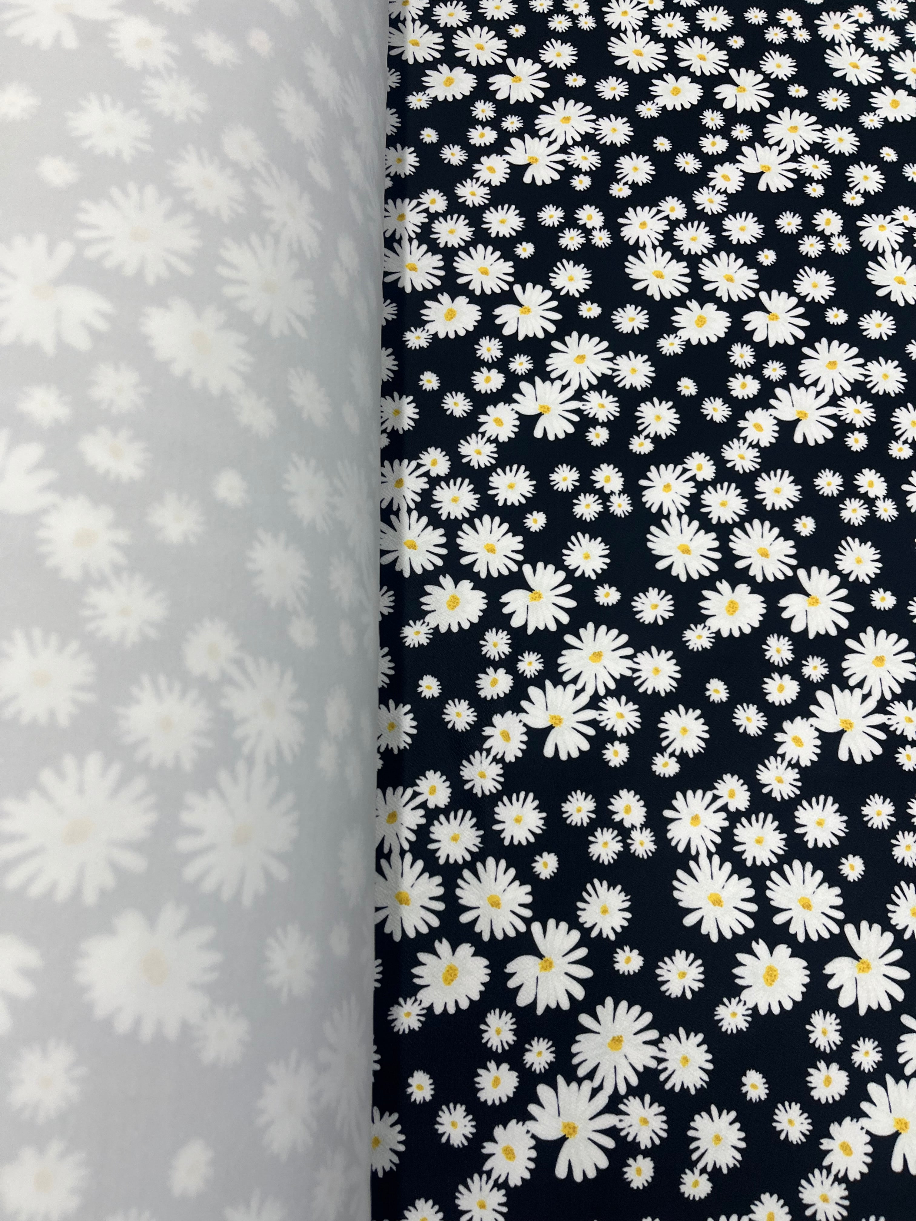 Black Daisy Floral Liverpool Fabric –  Material for Dresses & Apparel ,145cm Wide