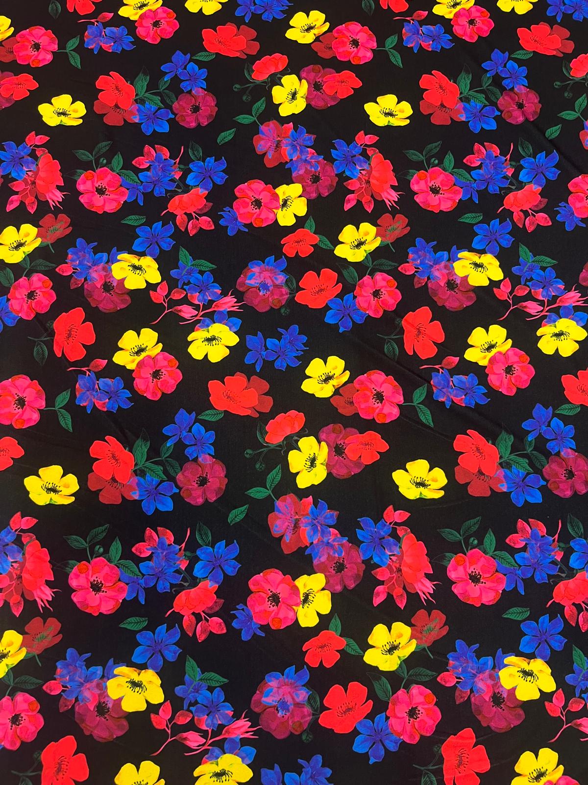 Stretch Jersey Fabric for Dresses & Tops – Bright Floral Print, 143cm Wide