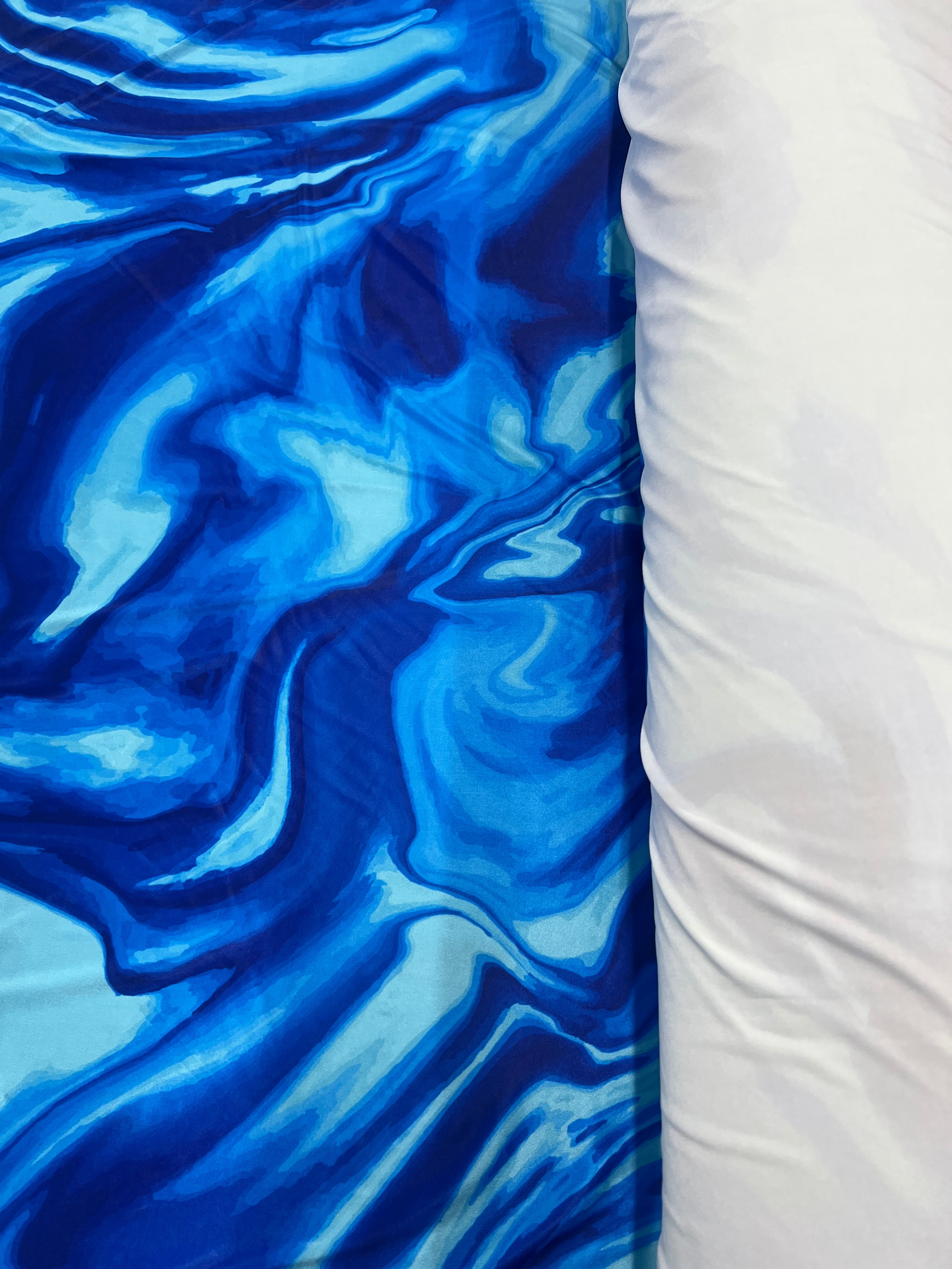 Ocean Blue Marble Print Soft Touch Fabric