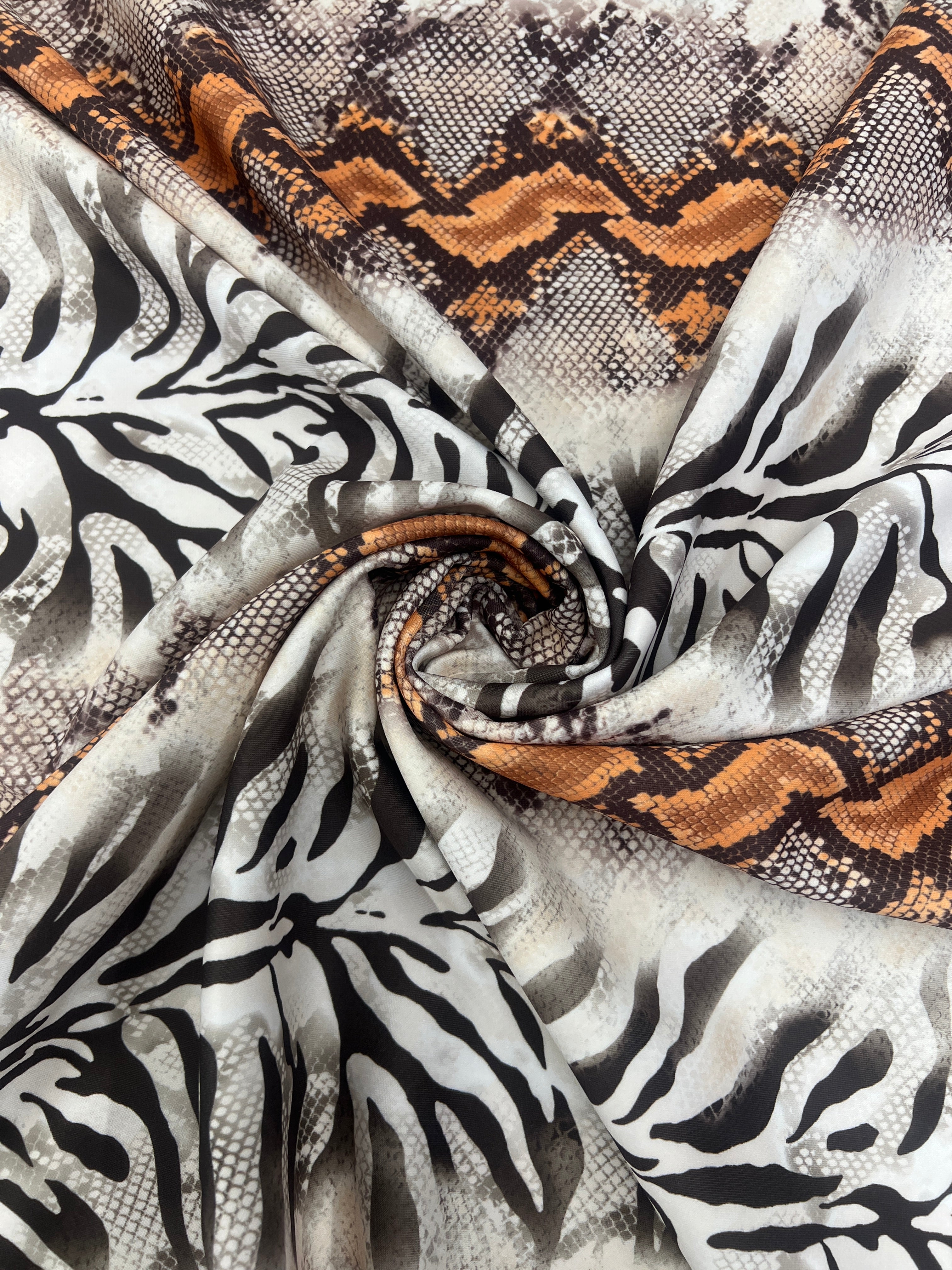 Zebra & Snakeskin Animal Print Scuba Crepe Fabric