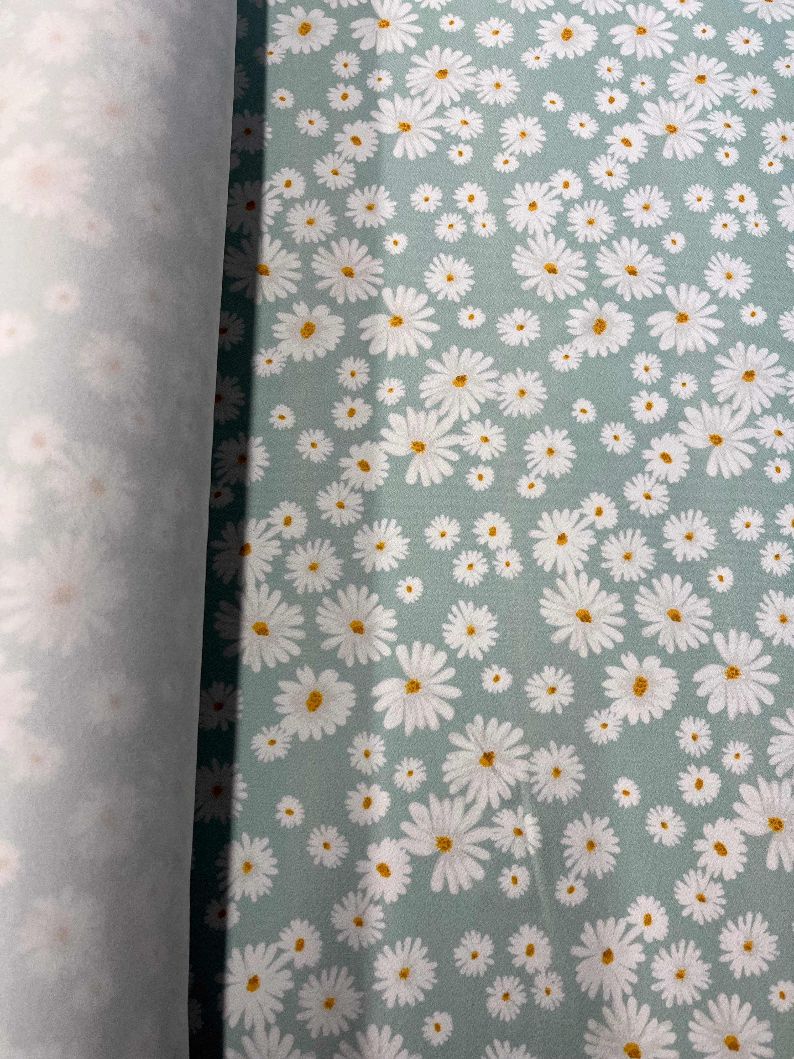 Mint Green Daisy Floral Liverpool Fabric –  Material for Dresses & Apparel ,150cm Wide