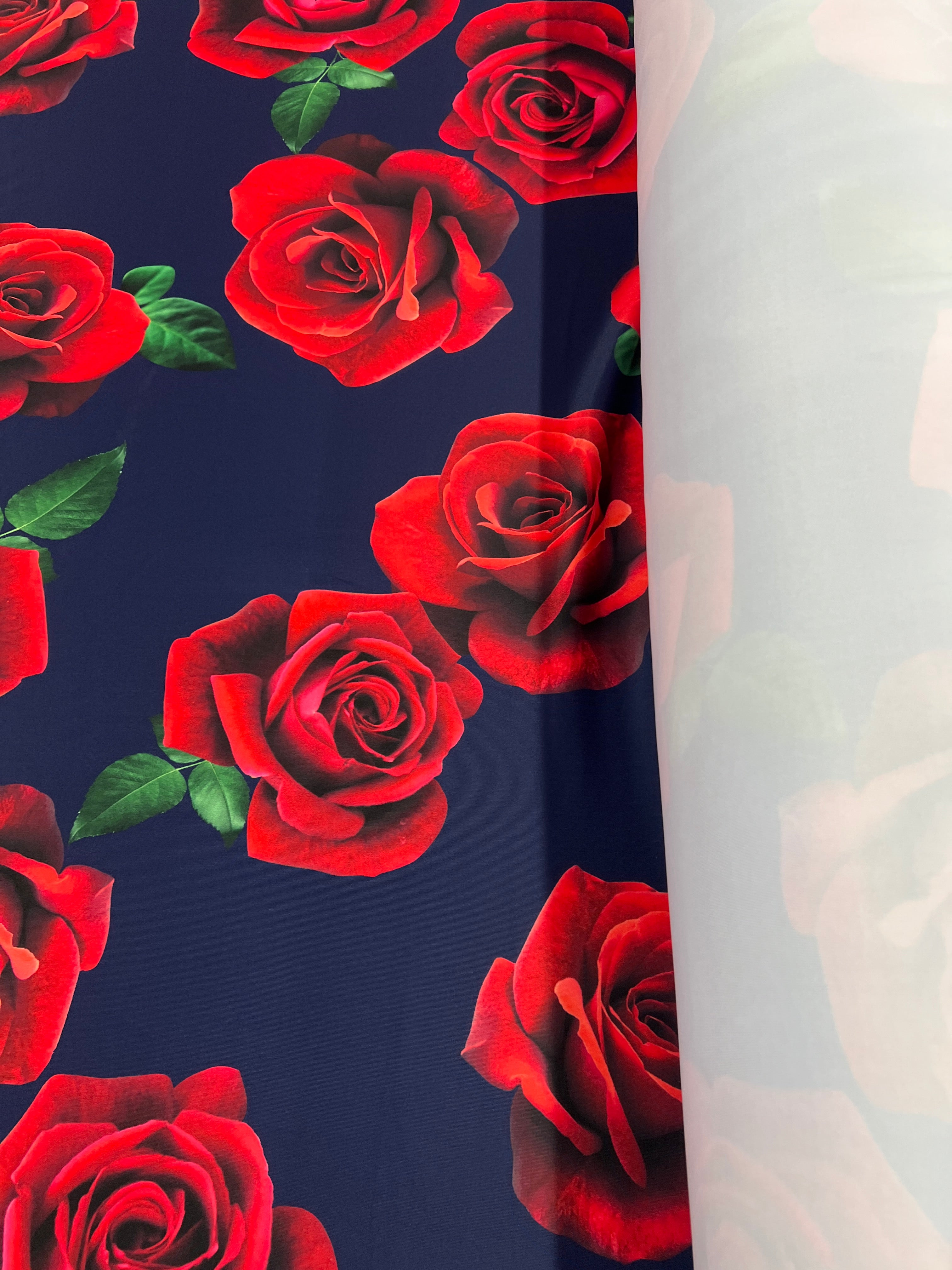 Vibrant Red Rose Floral Scuba Crepe Fabric