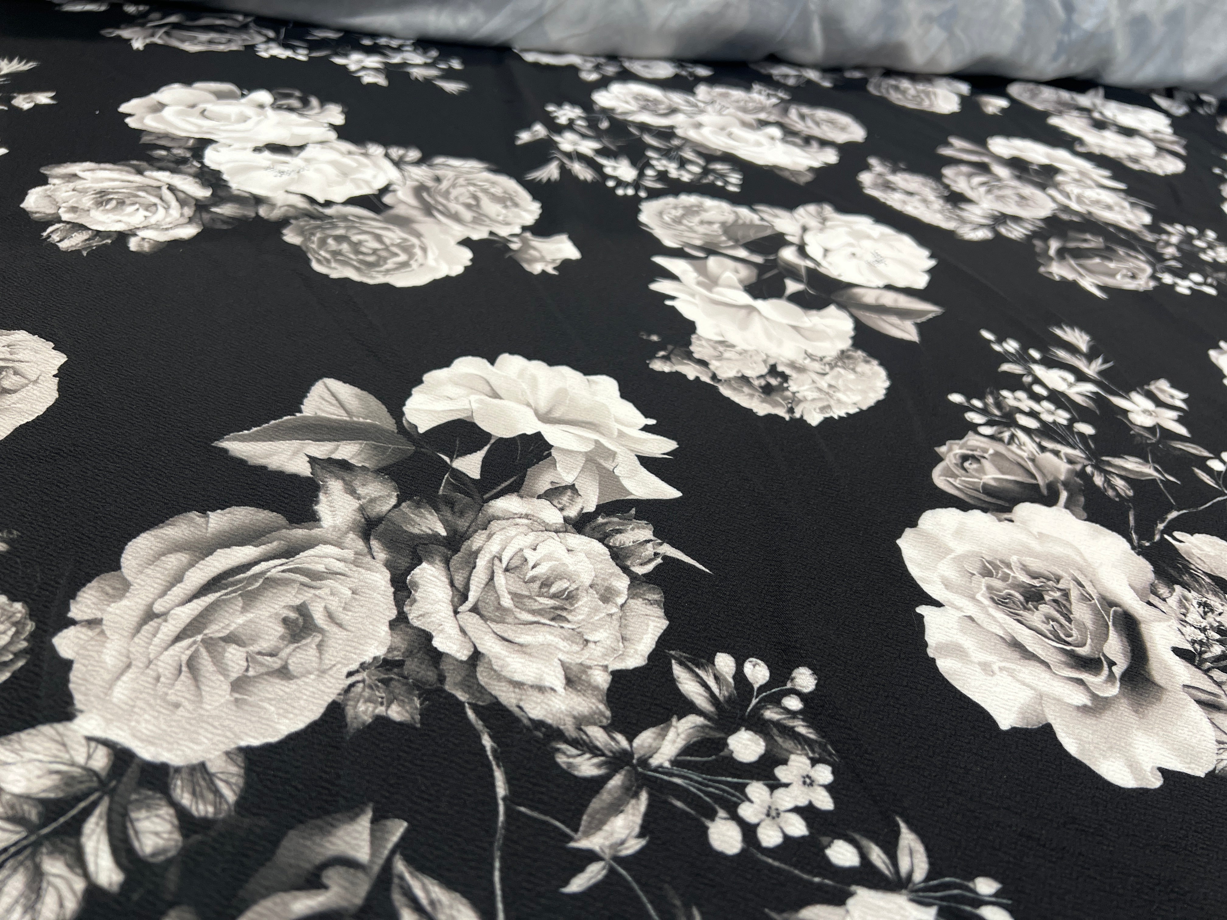 Monochrome Rose Garden Floral Liverpool Fabric