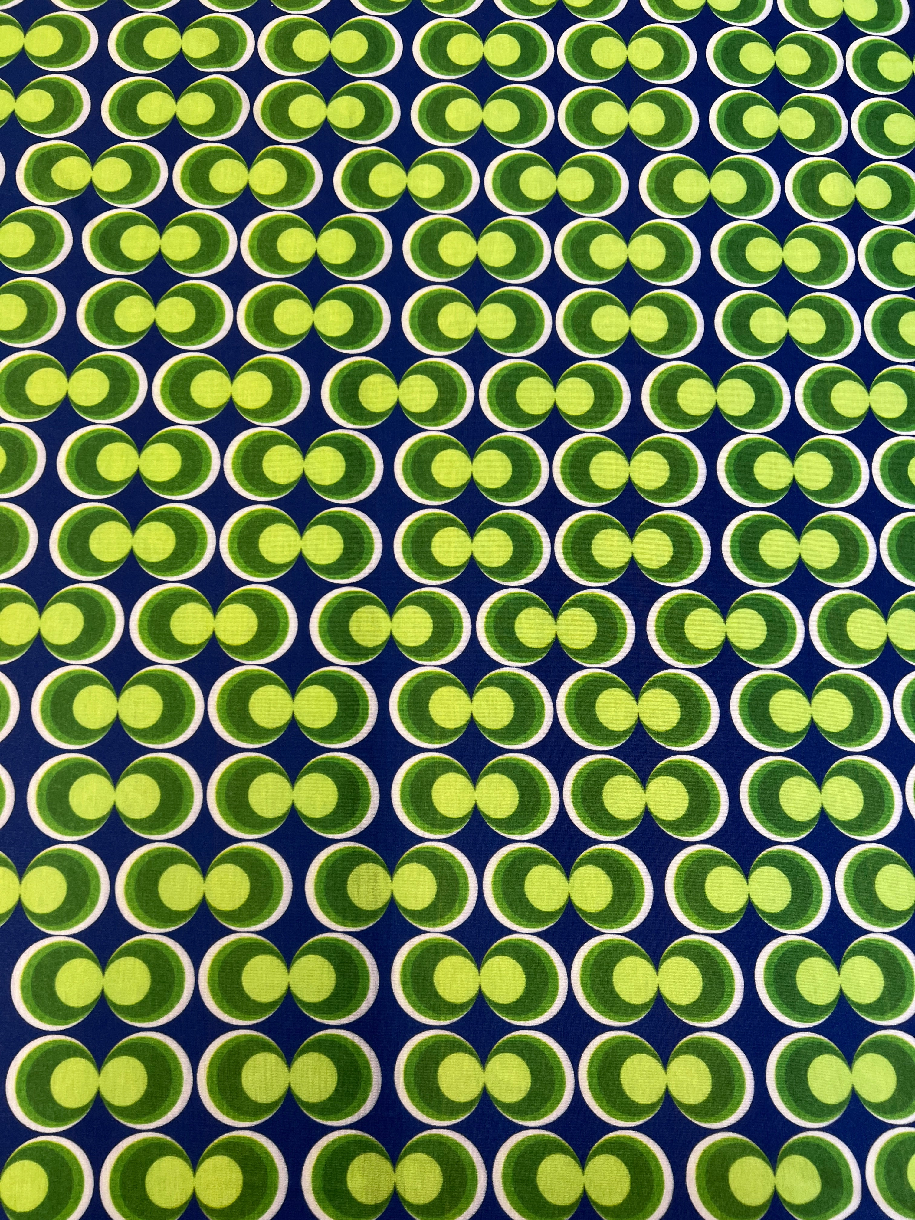 Blue & Green Retro Geometric Spun Polyester Fabric – Circle Print Dress Fabric, 153cm Wide