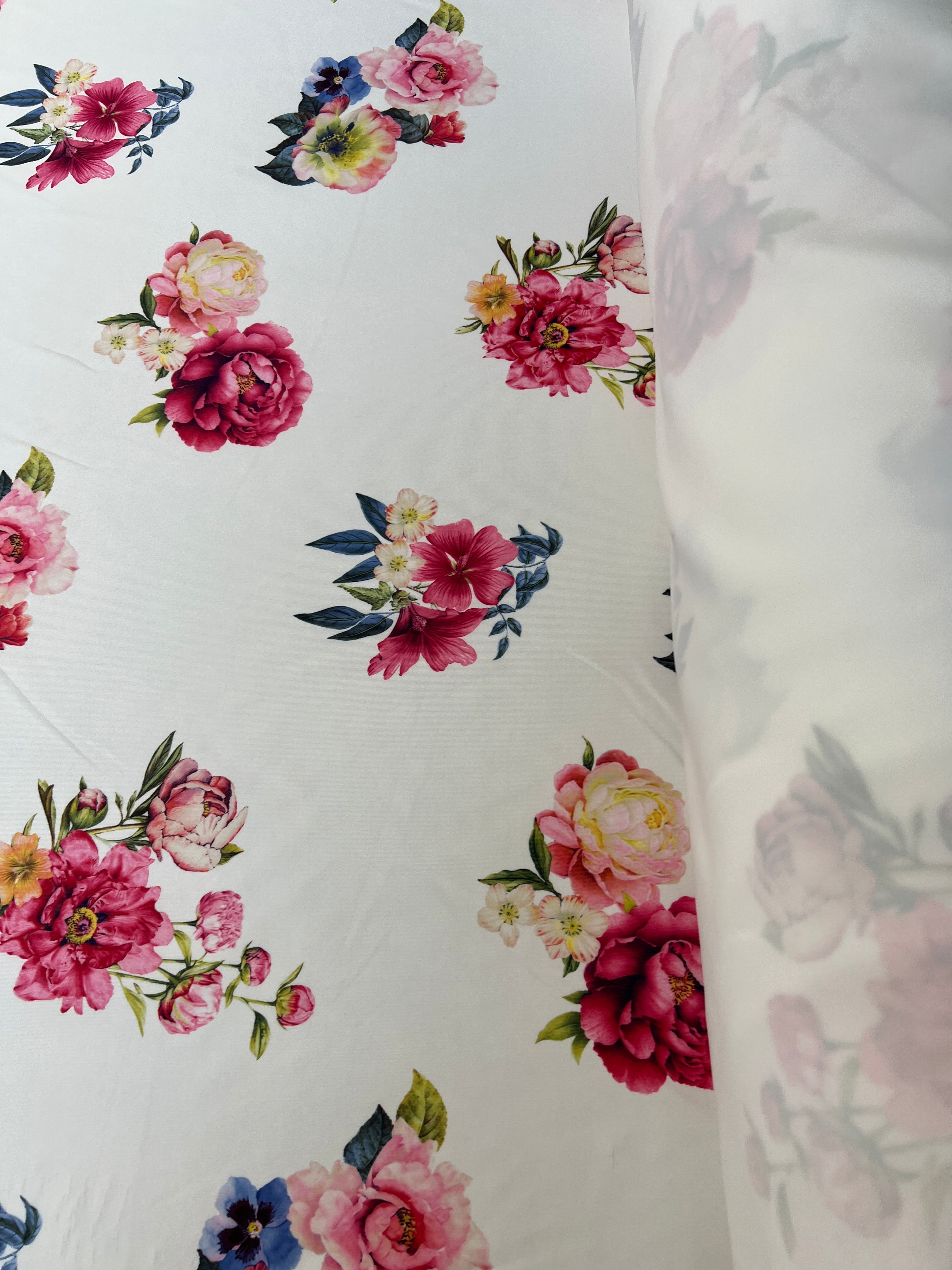 Blush White Garden Floral Scuba Fabric