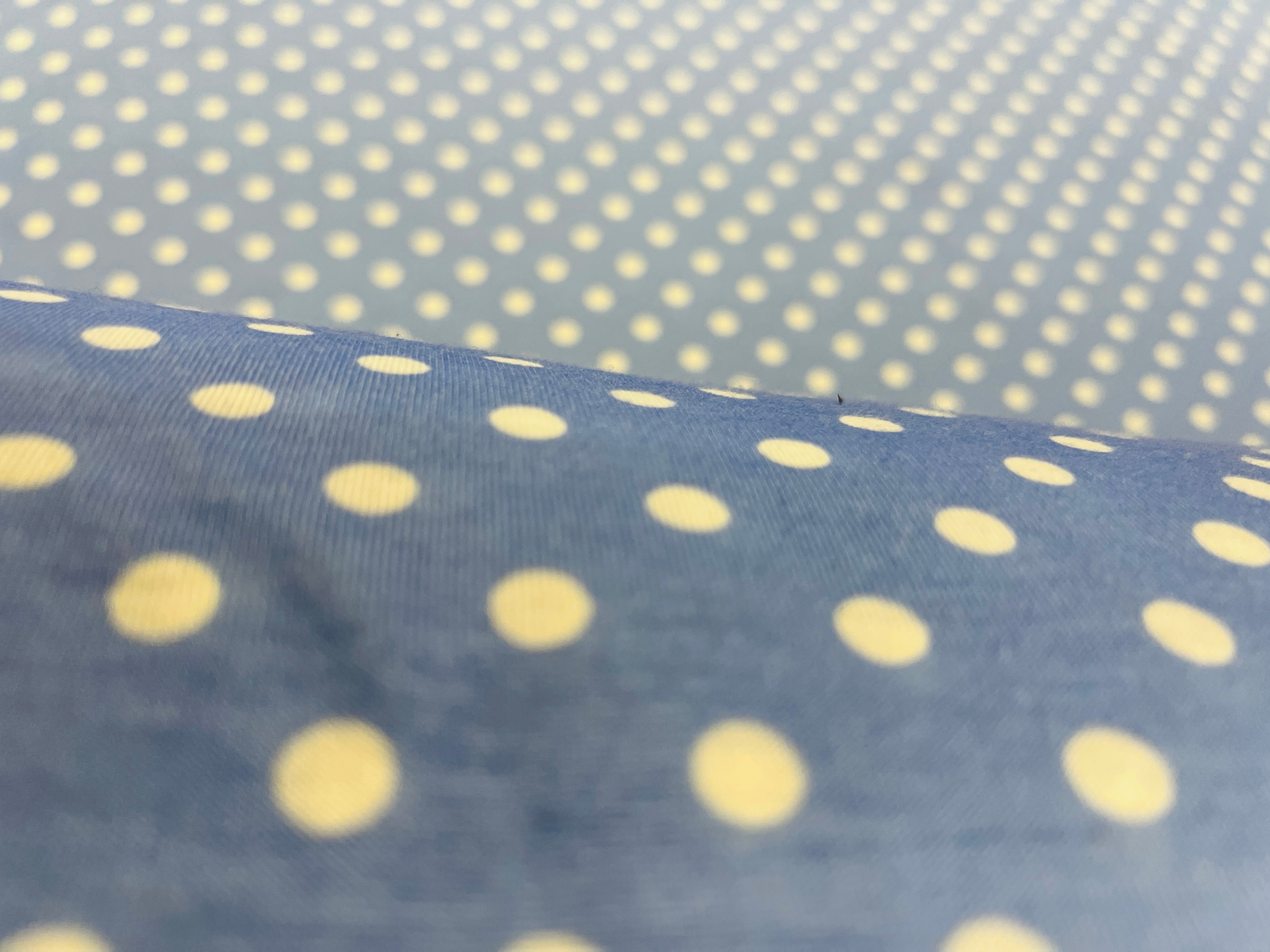 Blue Polka Dot Fabric Spun Polyester Blend Dress Craft Material 148cm Wide