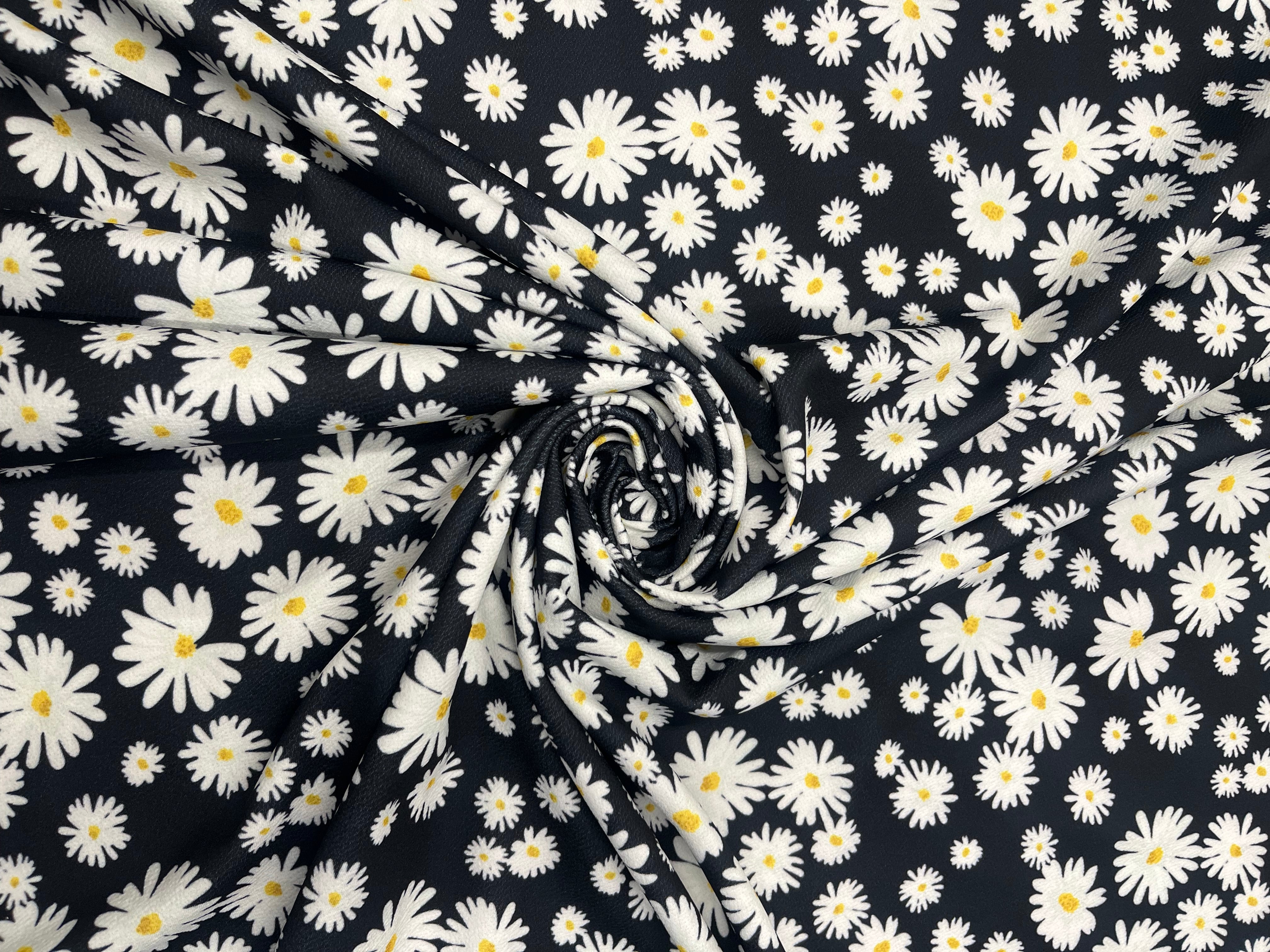 Black Daisy Floral Liverpool Fabric –  Material for Dresses & Apparel ,145cm Wide