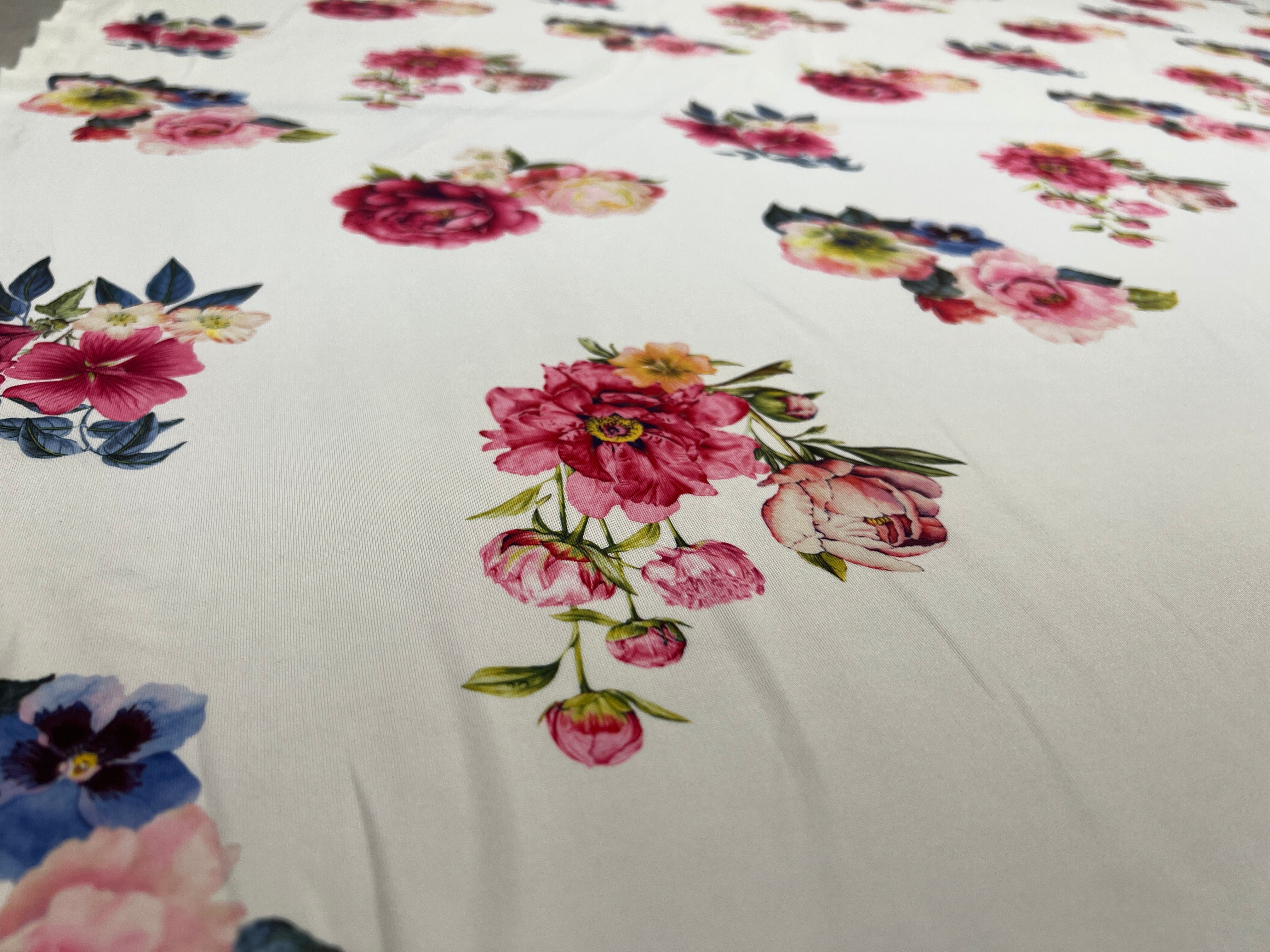 Blush White Garden Floral Scuba Fabric