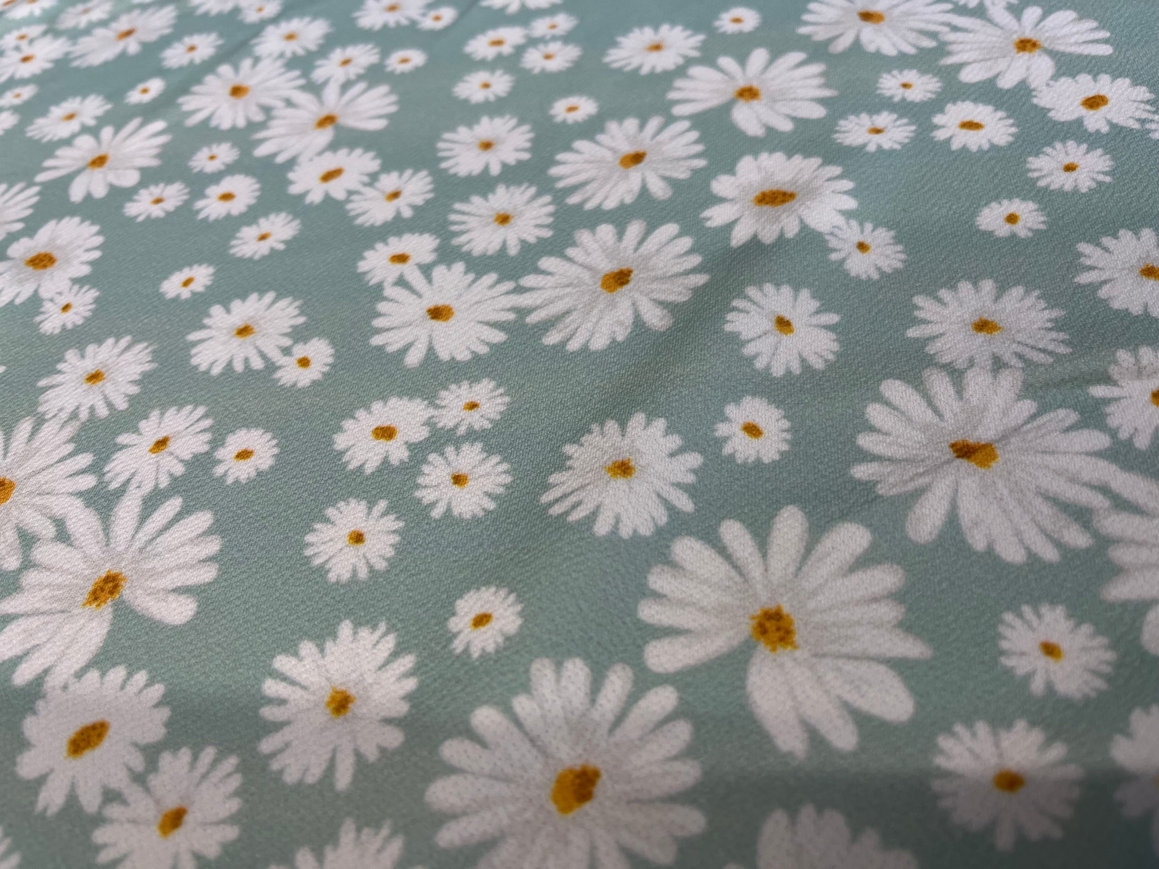 Mint Green Daisy Floral Liverpool Fabric –  Material for Dresses & Apparel ,150cm Wide