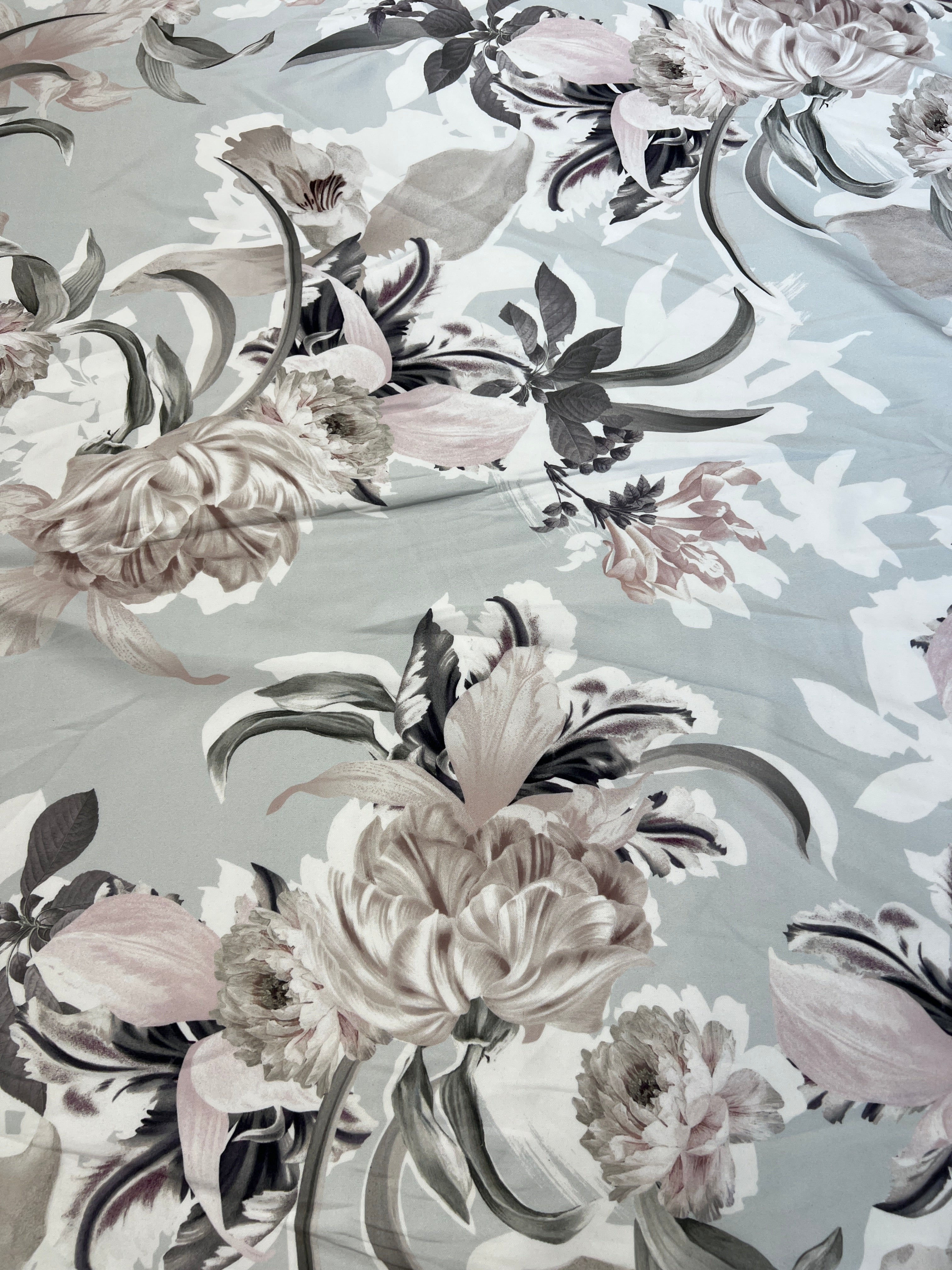 Soft Blush Botanical Floral Scuba Fabric – Pale Grey & Pink